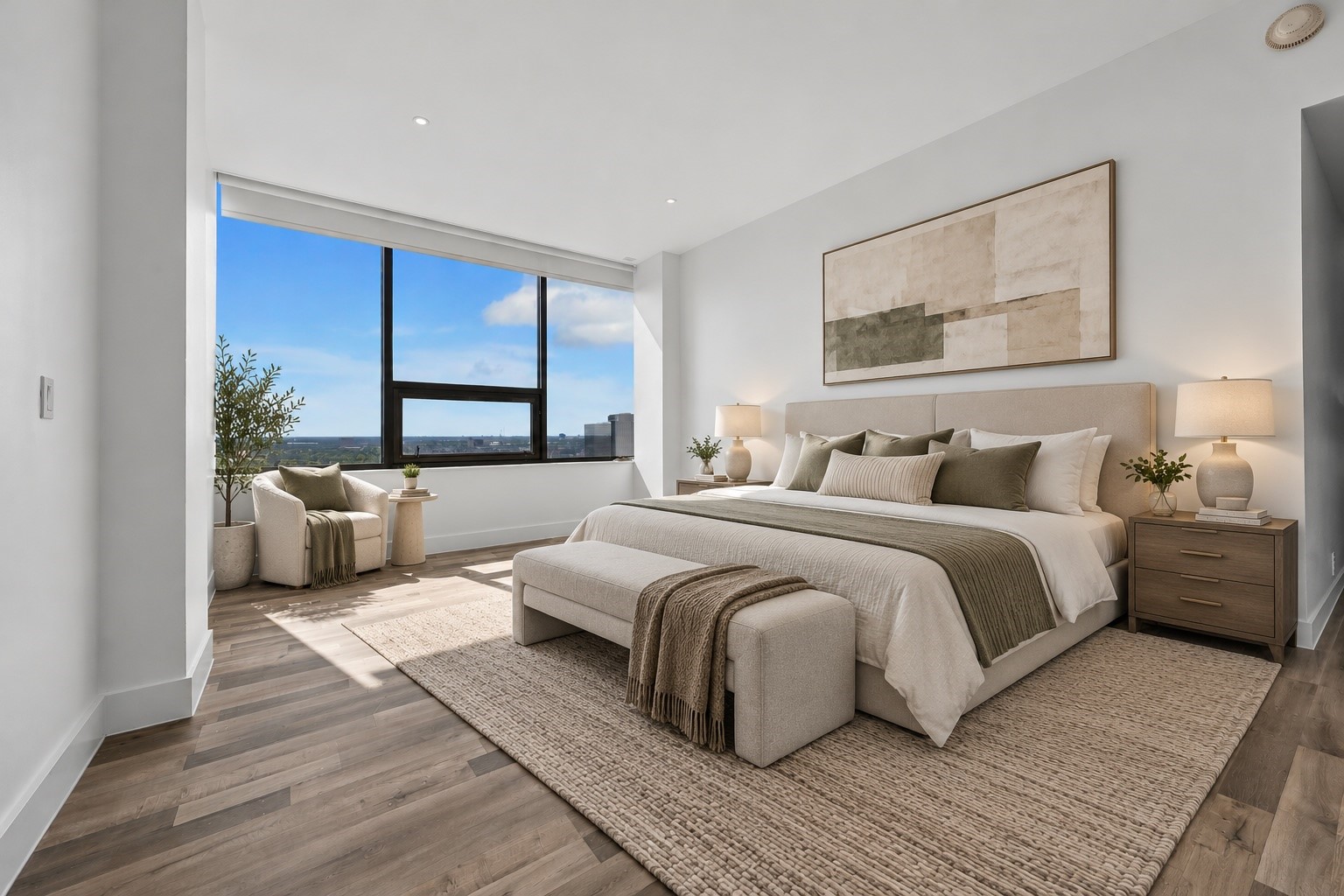 Photo has been virtually staged to illustrate the room's potential. Furniture and dcor are for illustrative purposes only and are not included in lease.