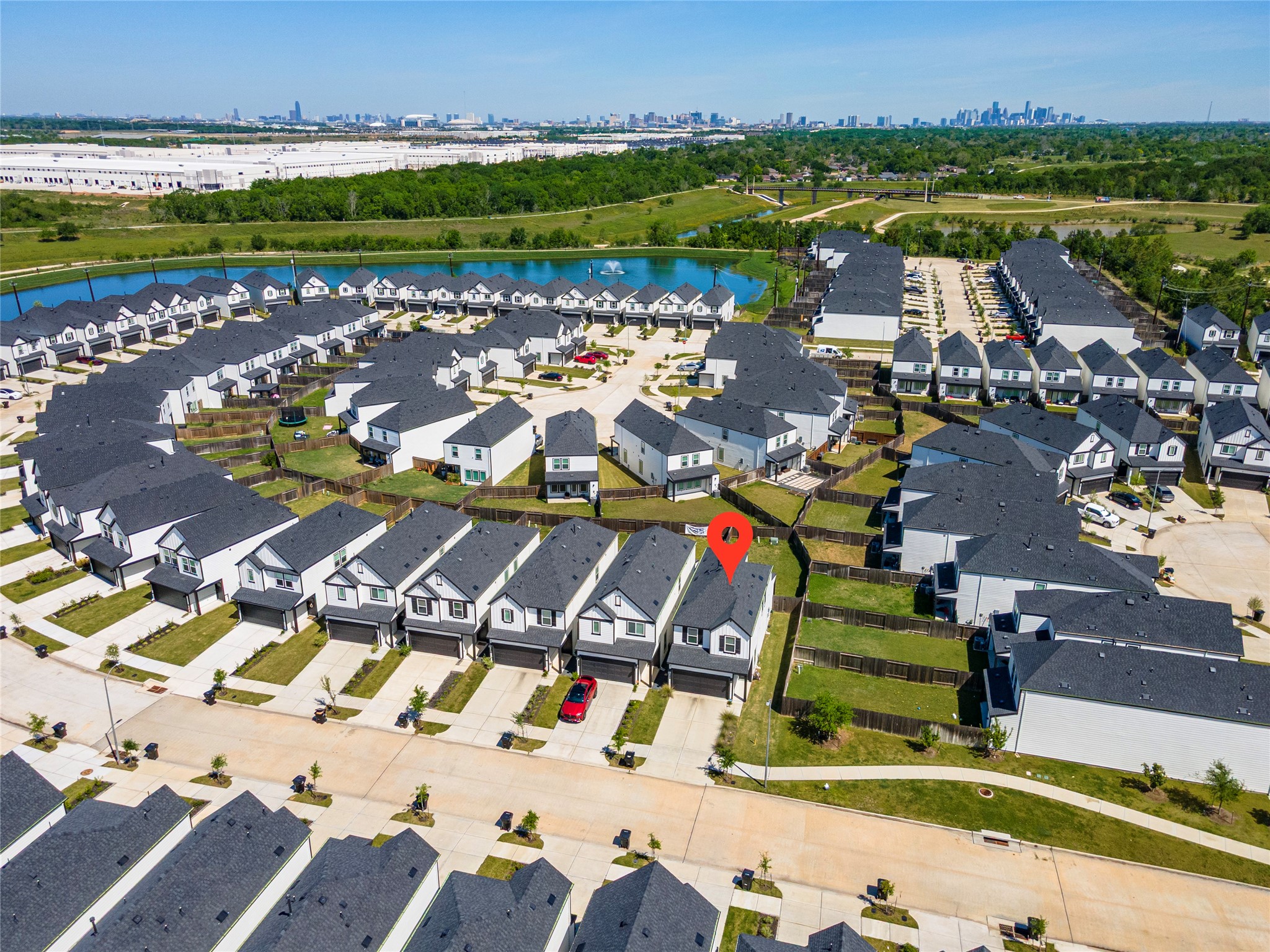 Aerial view of the property and community close to downtown Houston.