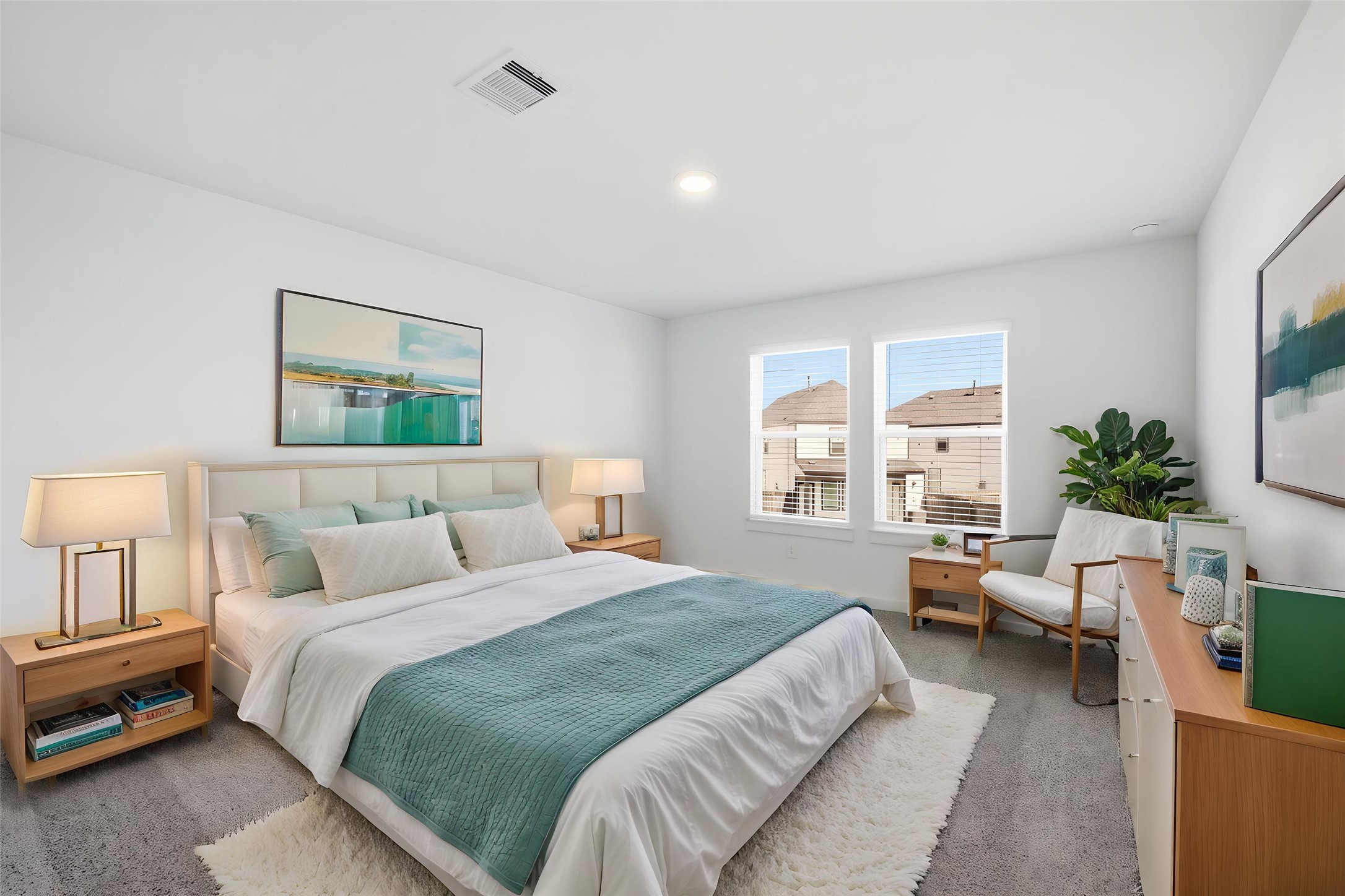 Huge primary bedroom with backyard views. Virtually staged.