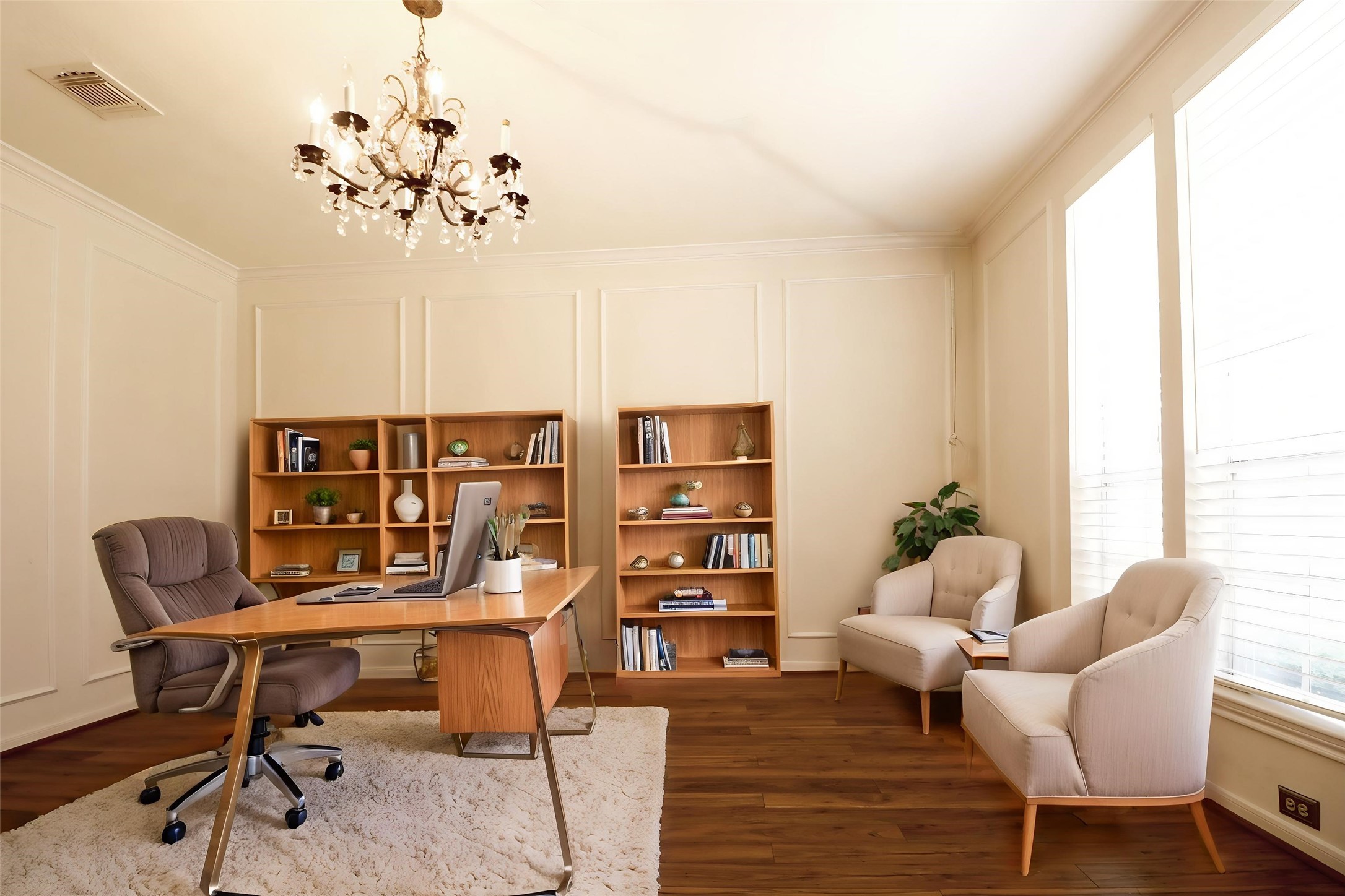 The living room at entry can be study room with virtual staging