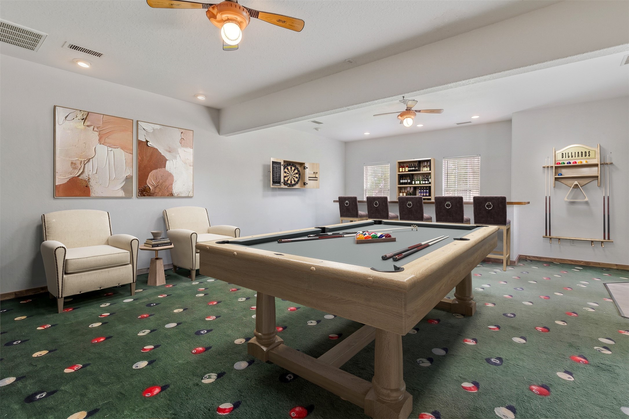 This game room is perfect for hanging out. Bring your pool table and rack them up! this room features a closet, separate bar area for entertaining and a toilet. **Virtually staged**