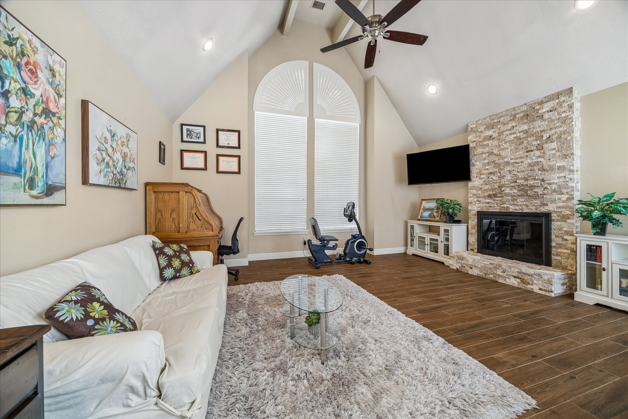 Wonderful family room off the kitchen features second downstairs entertaining area