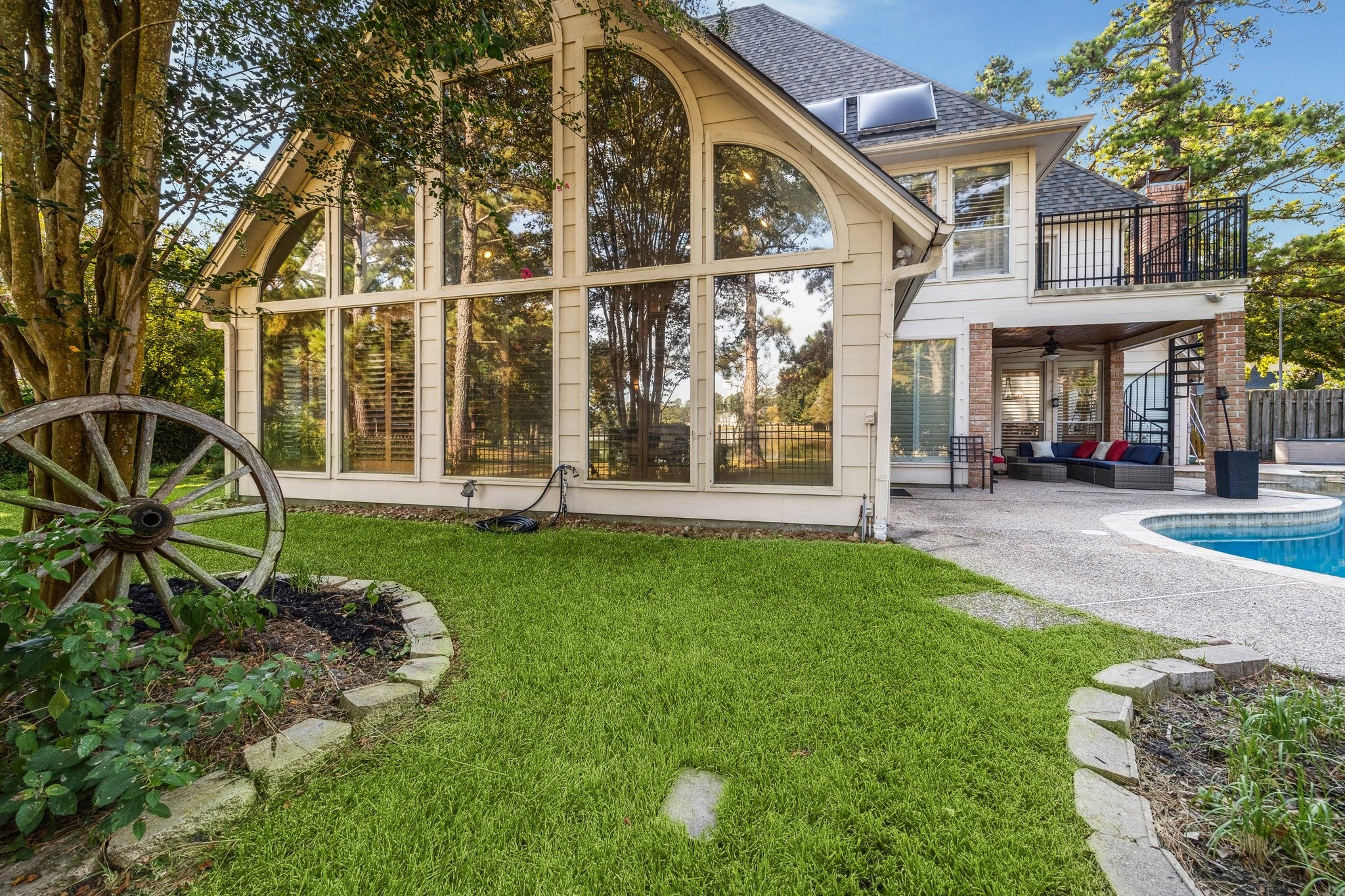 Soaring windows overlooking the pond!
