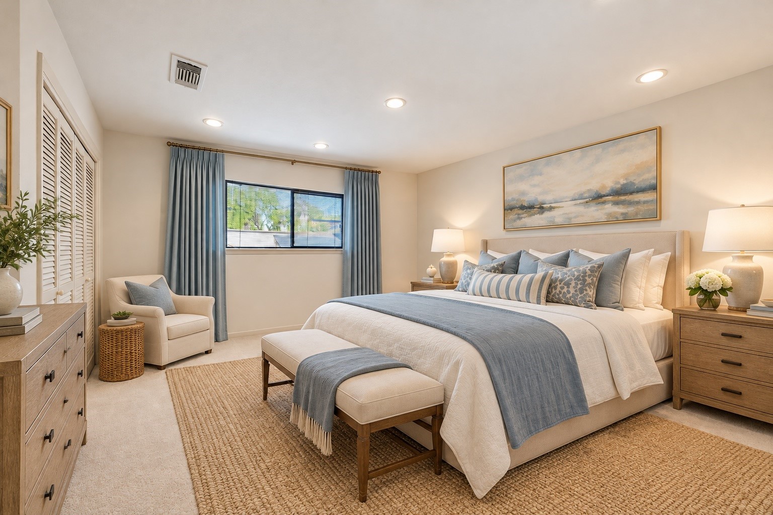 Virtually staged secondary bedroom upstairs.