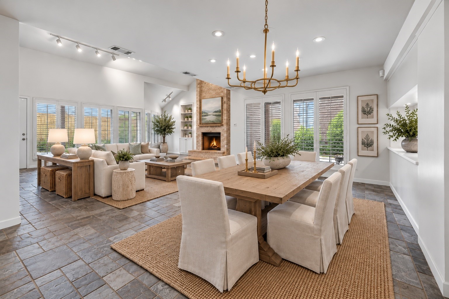 Virtual Staged dining and family room showcasing the possibilities.