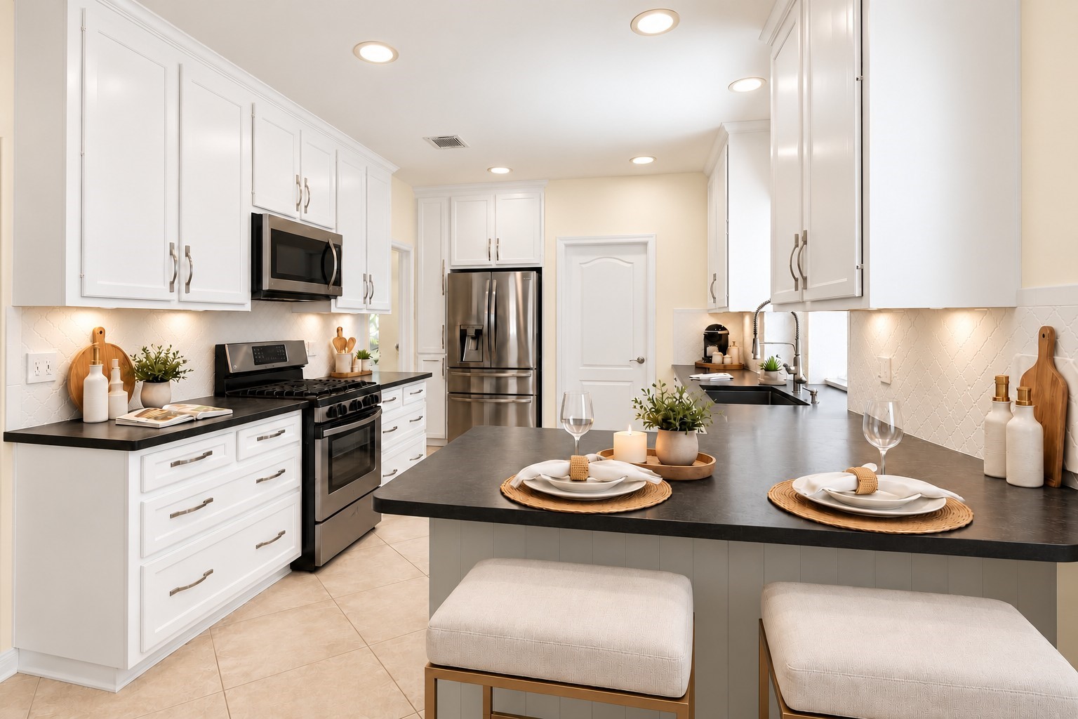 DESIGNED WITH PURPOSE, BUILT WITH STYLE! This thoughtfully designed 15' x 11' kitchen offers generous prep space, a convenient breakfast bar with seating for two, and charming painted shiplap detailing! Abundant custom cabinetry, recessed lighting, and a seamless connection to the breakfast area make this space ideal for everyday living and entertaining. Just steps away, a door opens to the custom-designed 11' x 6' laundry roomanother pleasant surprise!