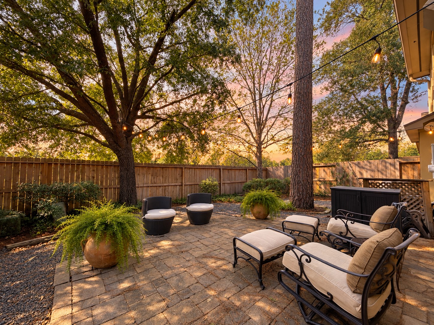 Back yard with enhances sunset sky
