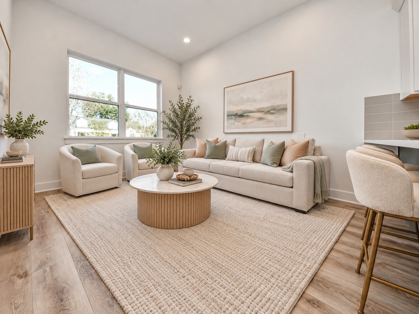 Virtually staged living area of Unit B.