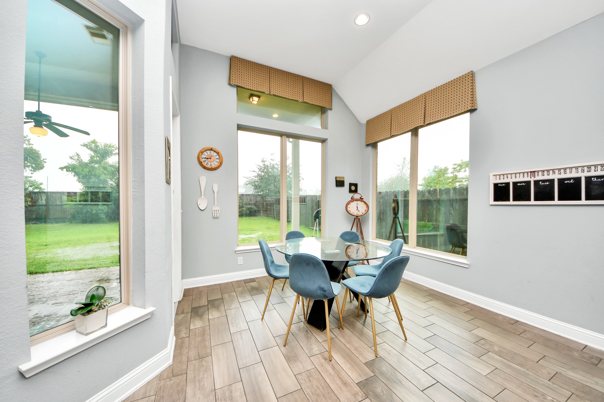 Flexible dining area suitable for formal or casual use.