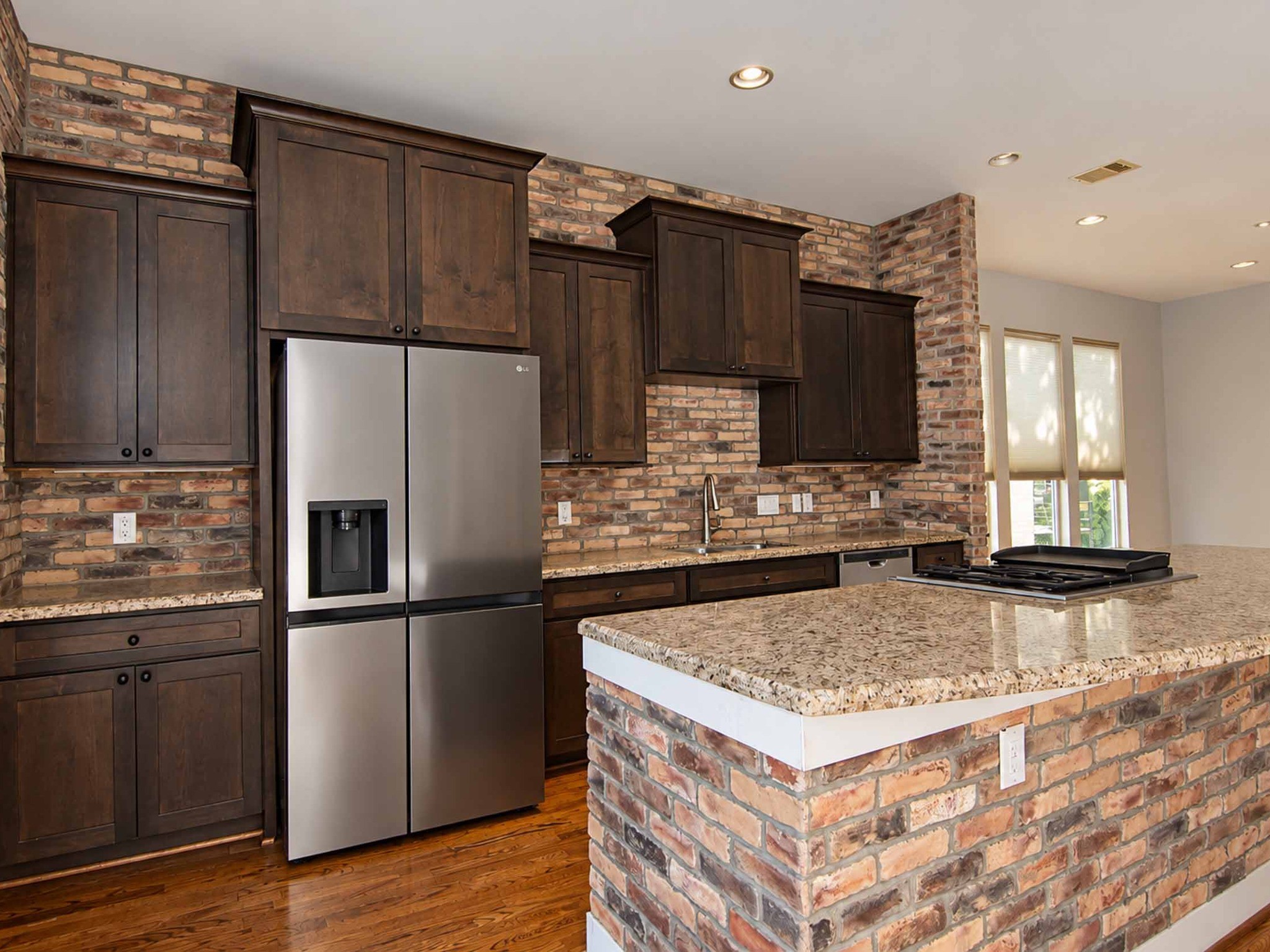 Custom brick accents in the kitchen.