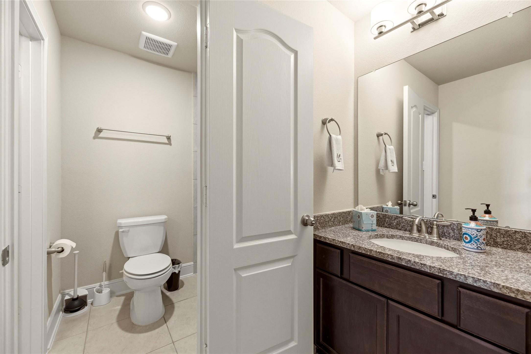 There is a Jack & Jill bathroom between the two upstairs bedrooms.