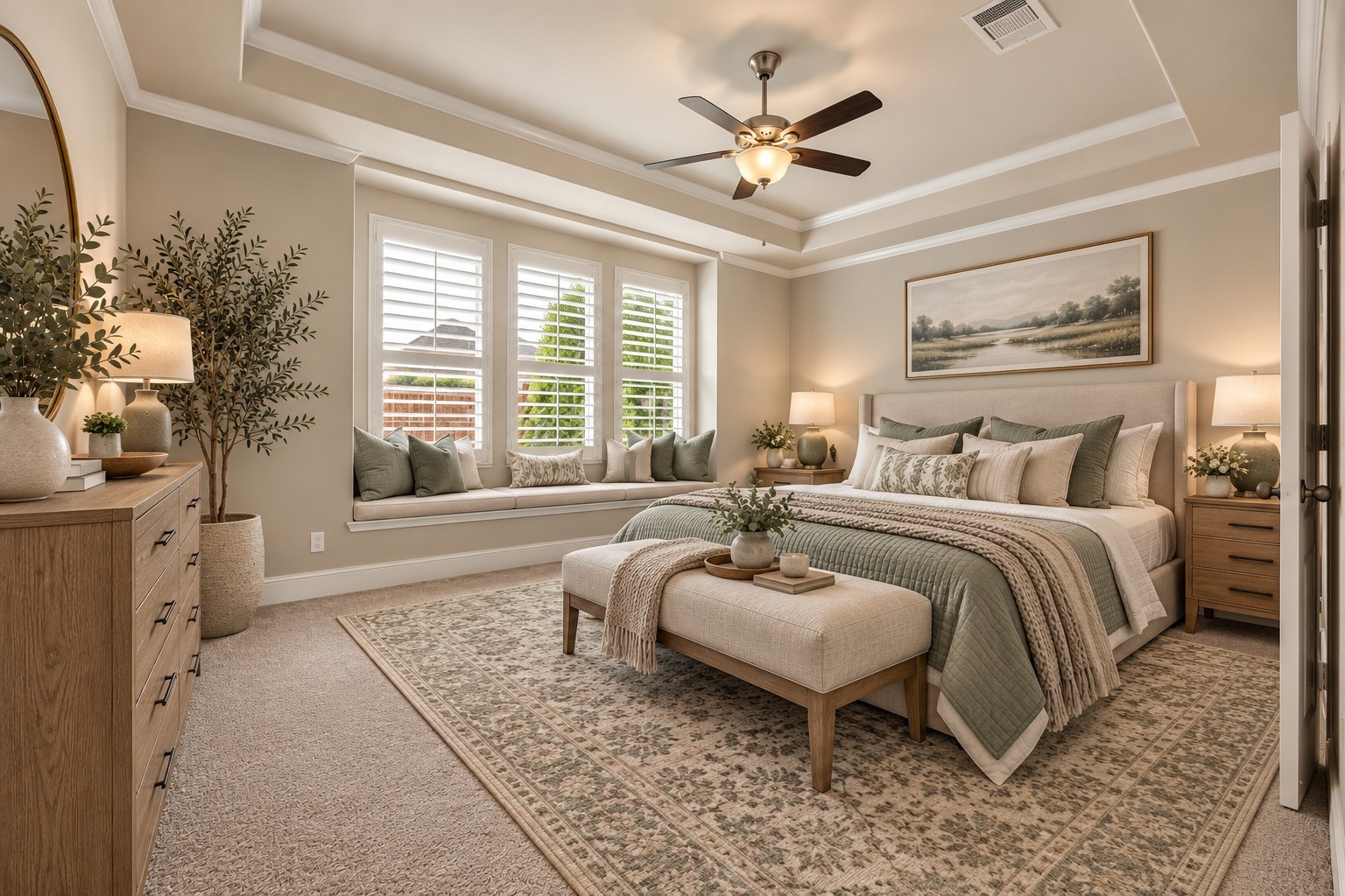 Here is the expansive primary bedroom. (virtually staged) Here is the expansive primary bedroom. (virtually staged)