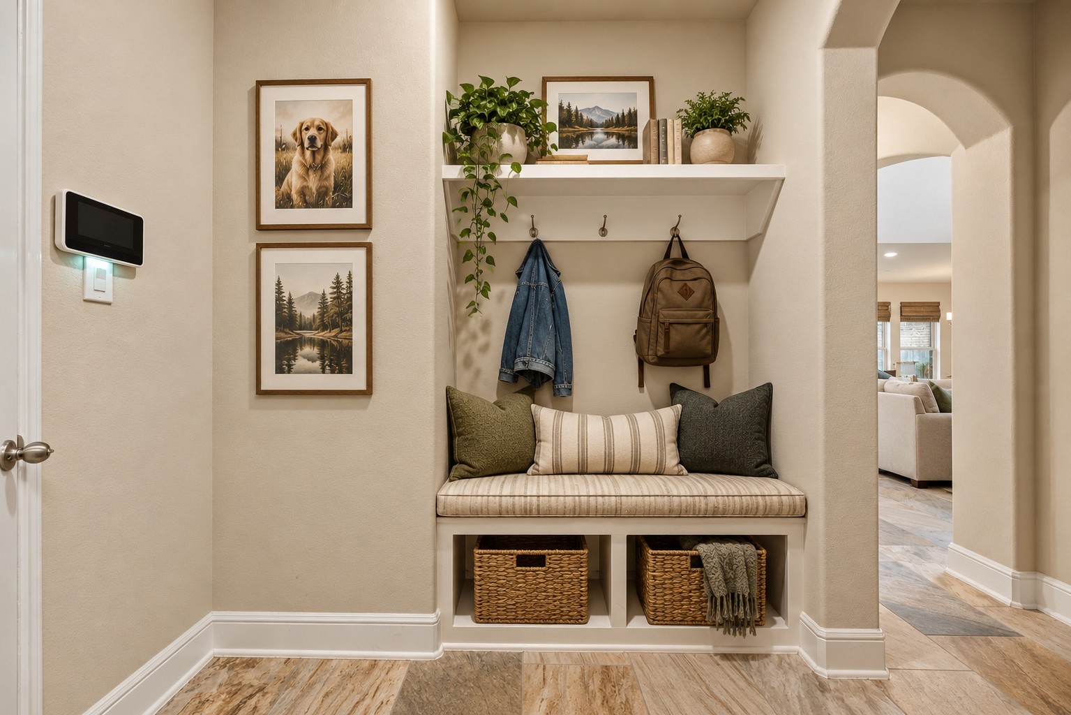 Just inside the garage is this convenient mud room area. (virtually staged)