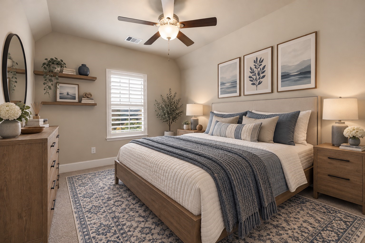 Here is the first of two secondary bedrooms upstairs. (virtually staged)
