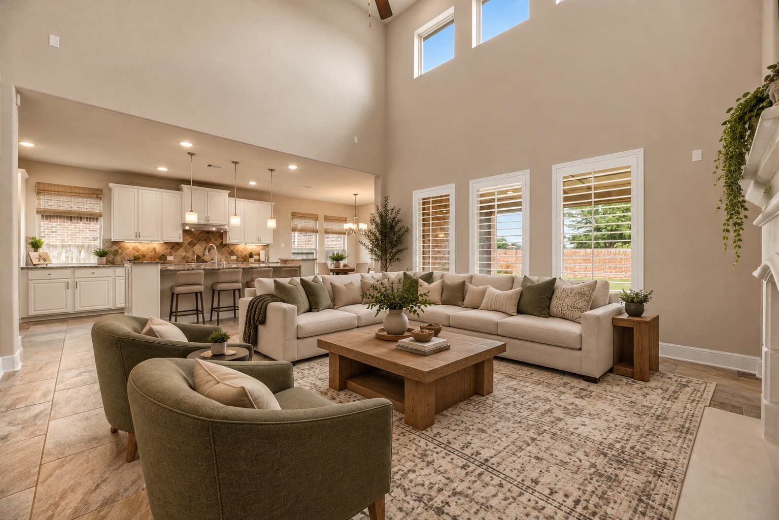 The two story family room. (virtually staged)