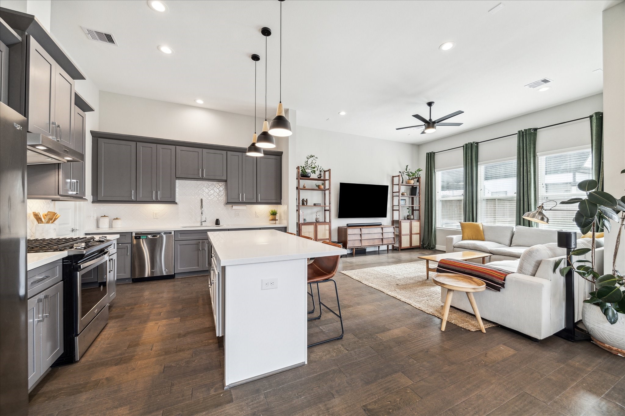 Large kitchen open to the living room