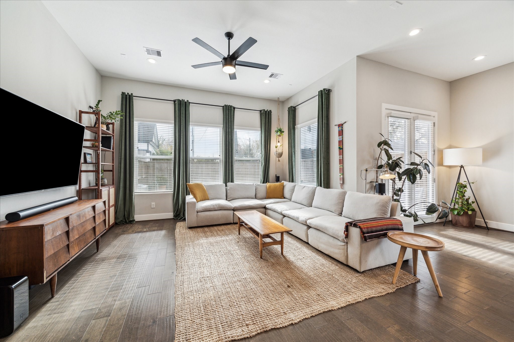 Living room with tons of natural light.
