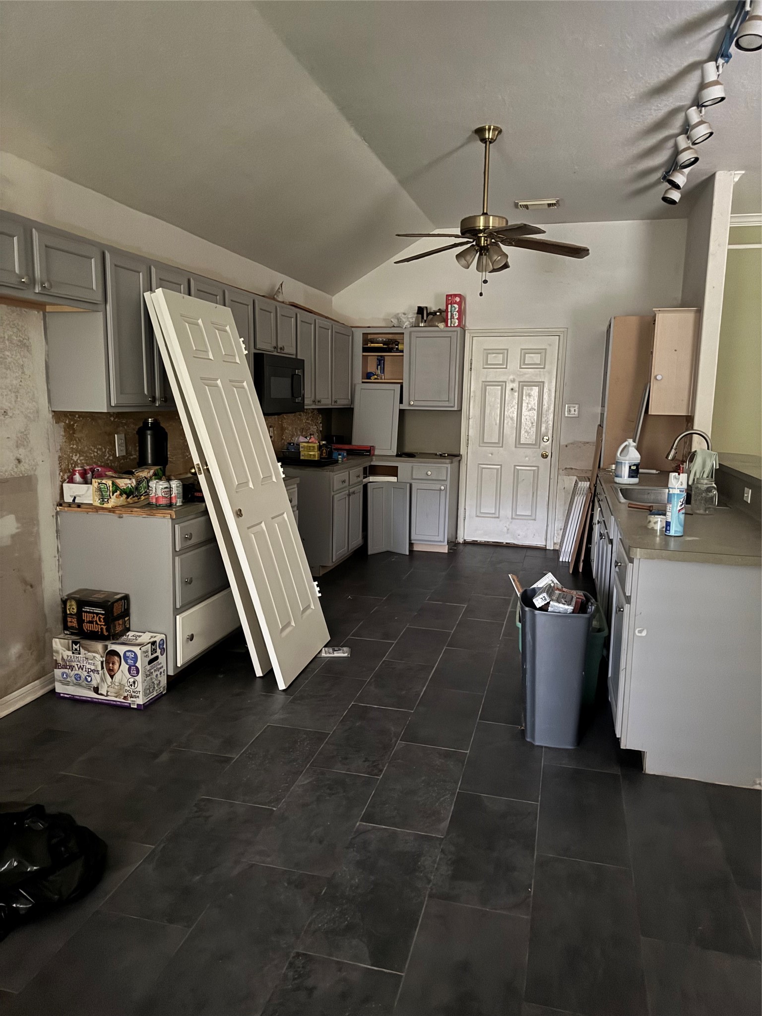 Kitchen facing garage access
