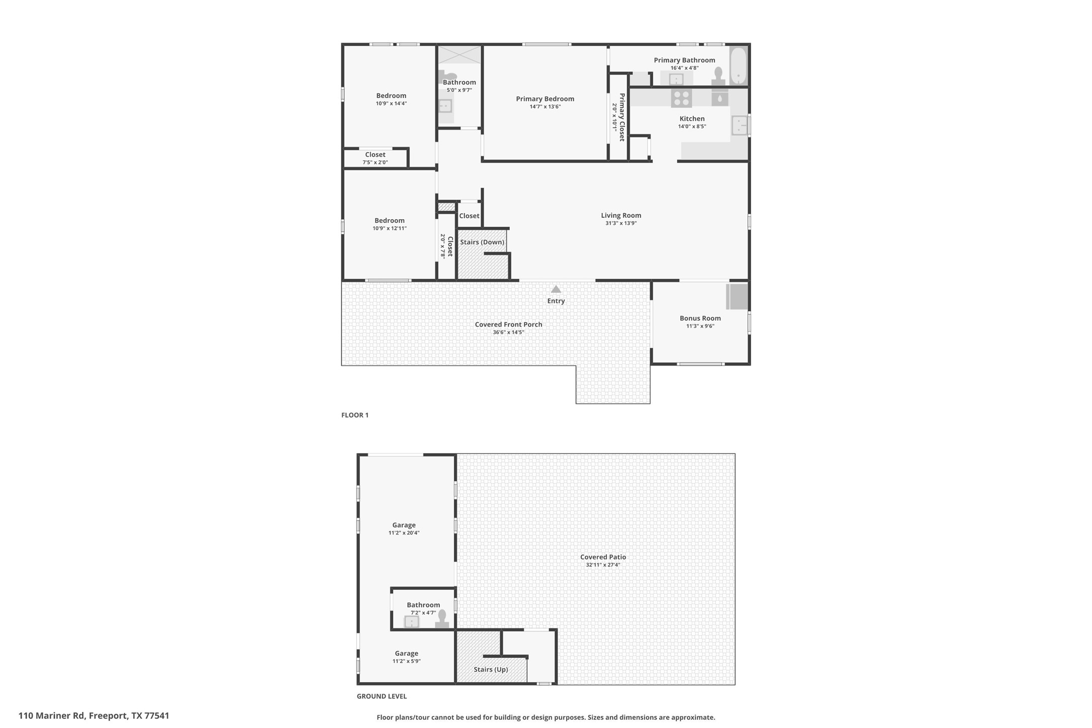 1st and 2nd  Floor Dimensions 110 Mariner