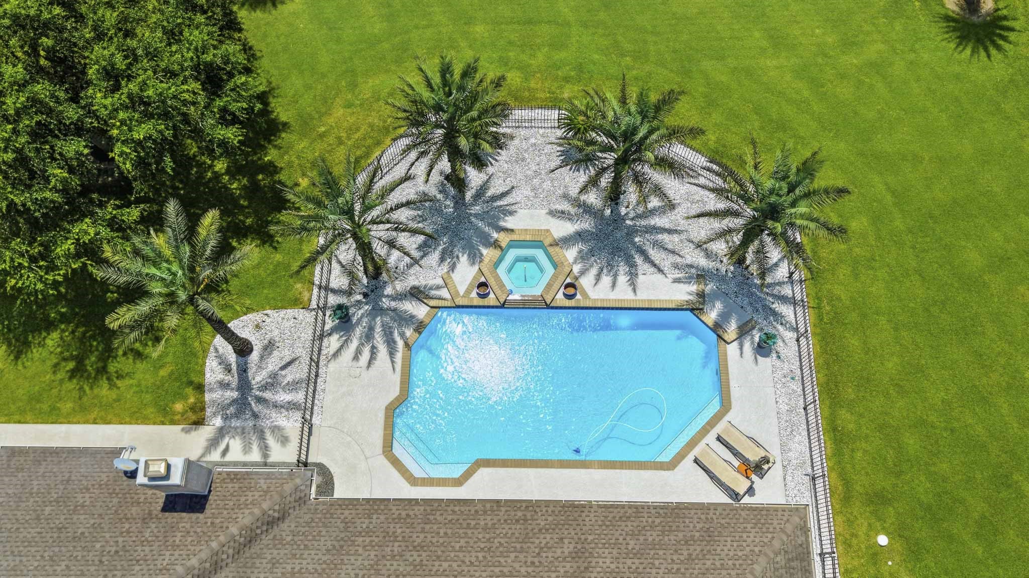 Beautifully maintained grounds with mature palms and shade trees