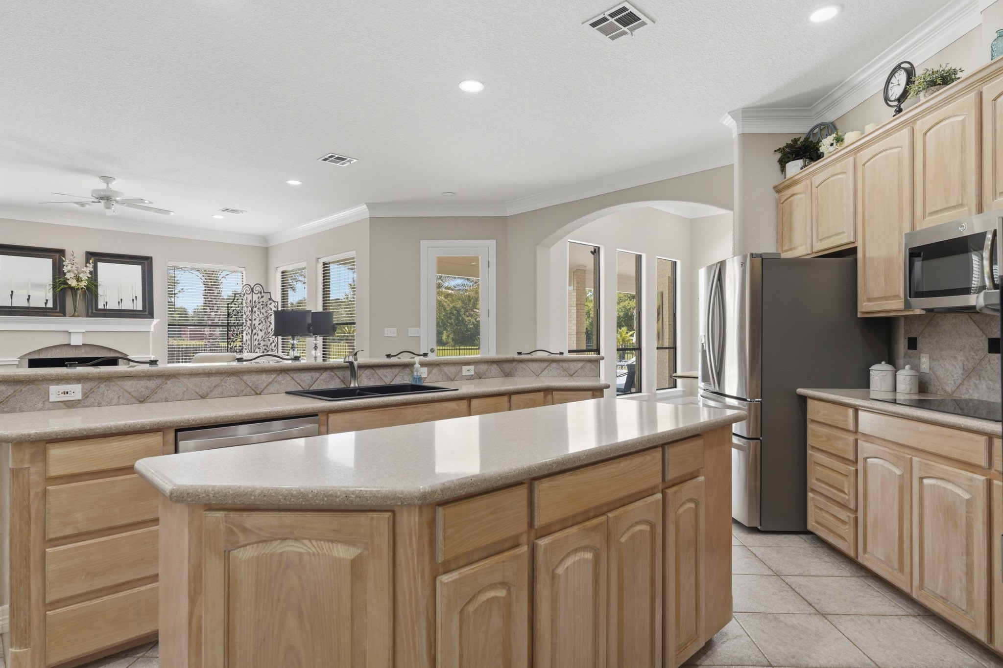Large kitchen opens directly to the main living area