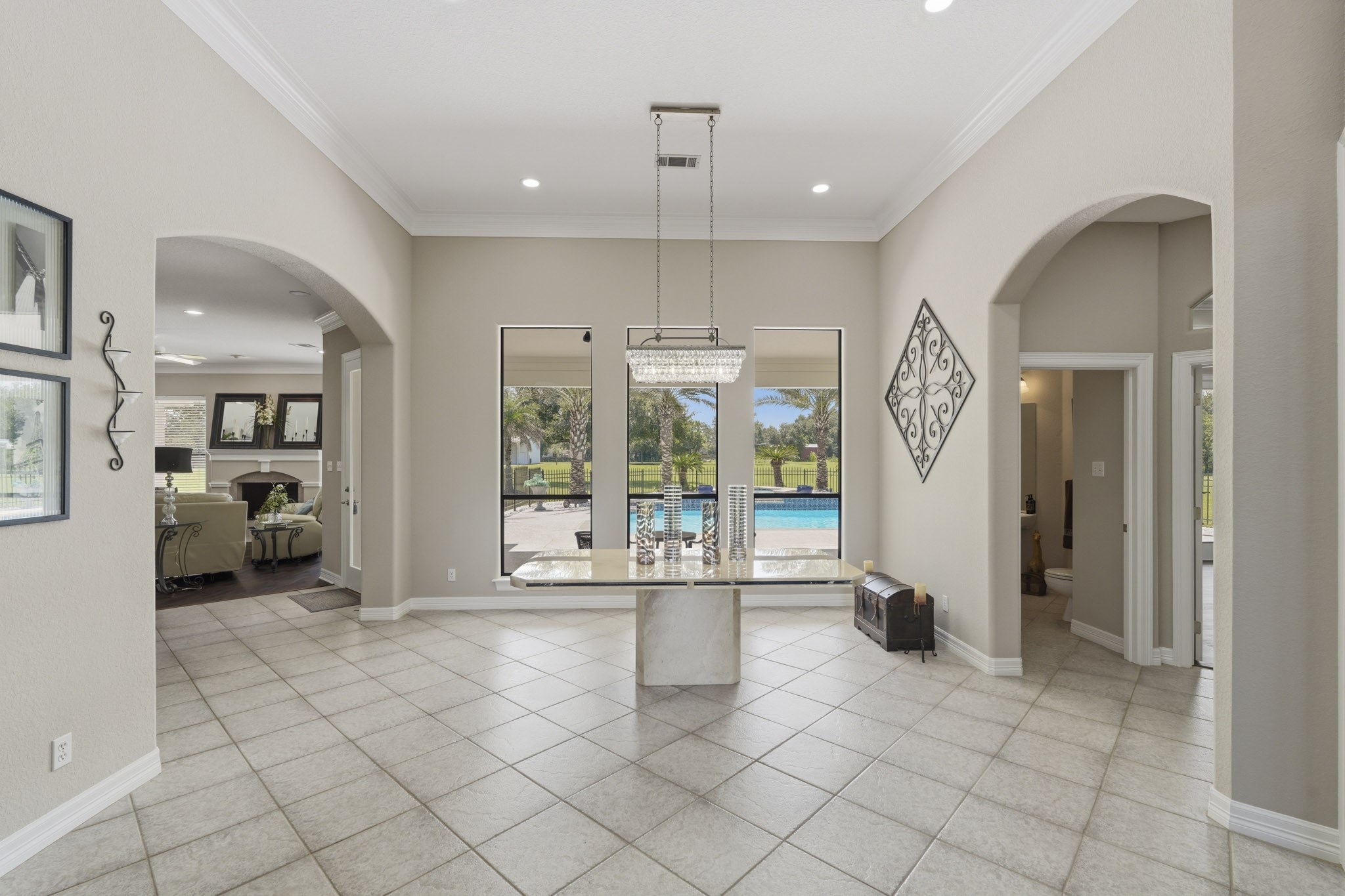 Open interior design with graceful architectural details