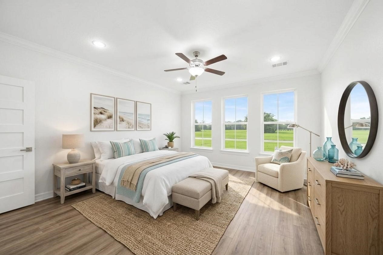 Virtually staged Primary Bedroom.
