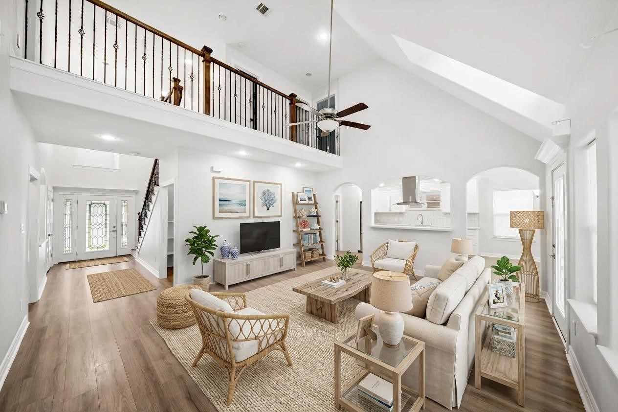 Virtually staged Living Room.