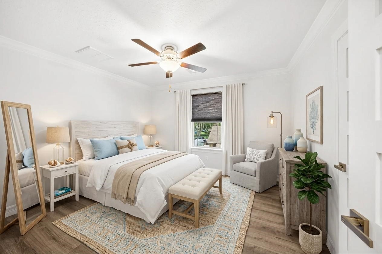 Virtually staged Bedroom number three.