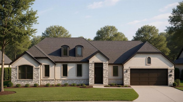 Rendering of Madison floorplan, elevation G. Not Actual Home. Actual colors and features may vary. Rendering of Madison floorplan, elevation G. Not Actual Home. Actual colors and features may vary.