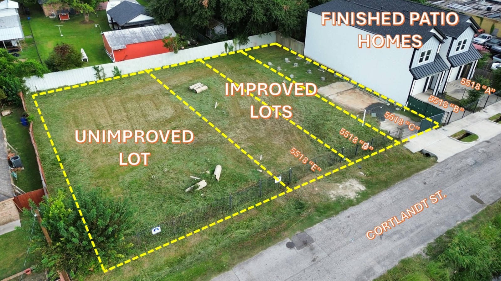 IMPROVED LOTS COME FULLY EQUIPPED WITH WATER AND WASTE UTILITIES CONNECTED AND INCLUDE ONE FOUNDATION AND SEWER, WATER, GAS AND DRAINAGE LINES