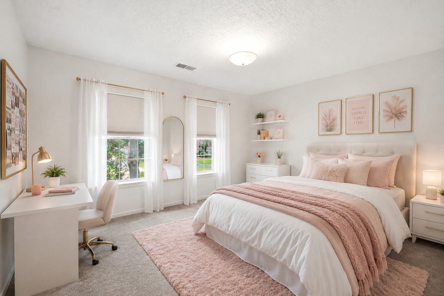 The charming fourth bedroom, facing the front of the home, is beautifully showcased with virtual staging, offering a bright and inviting retreat.