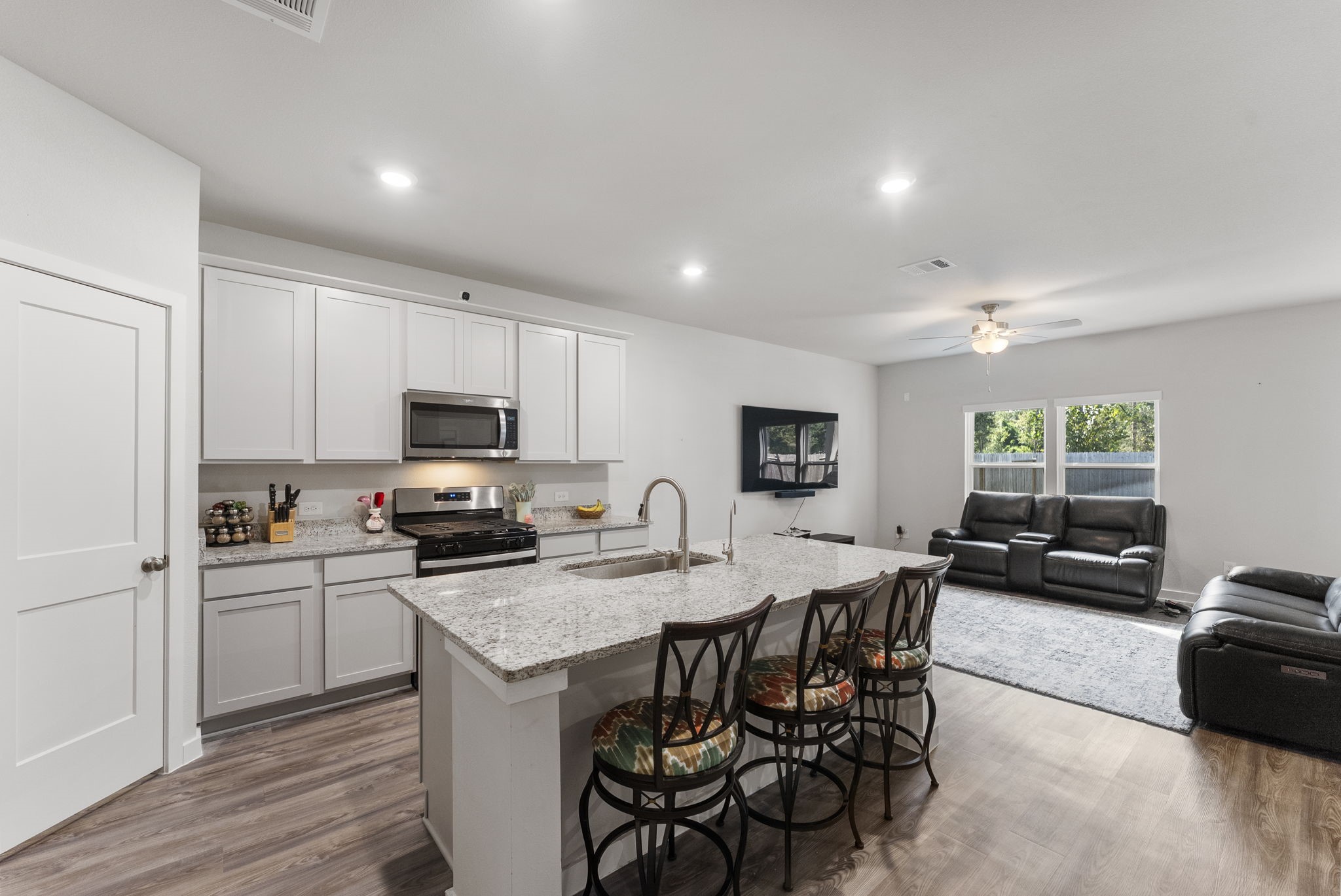 Ample counter and storage space in the island kitchen.