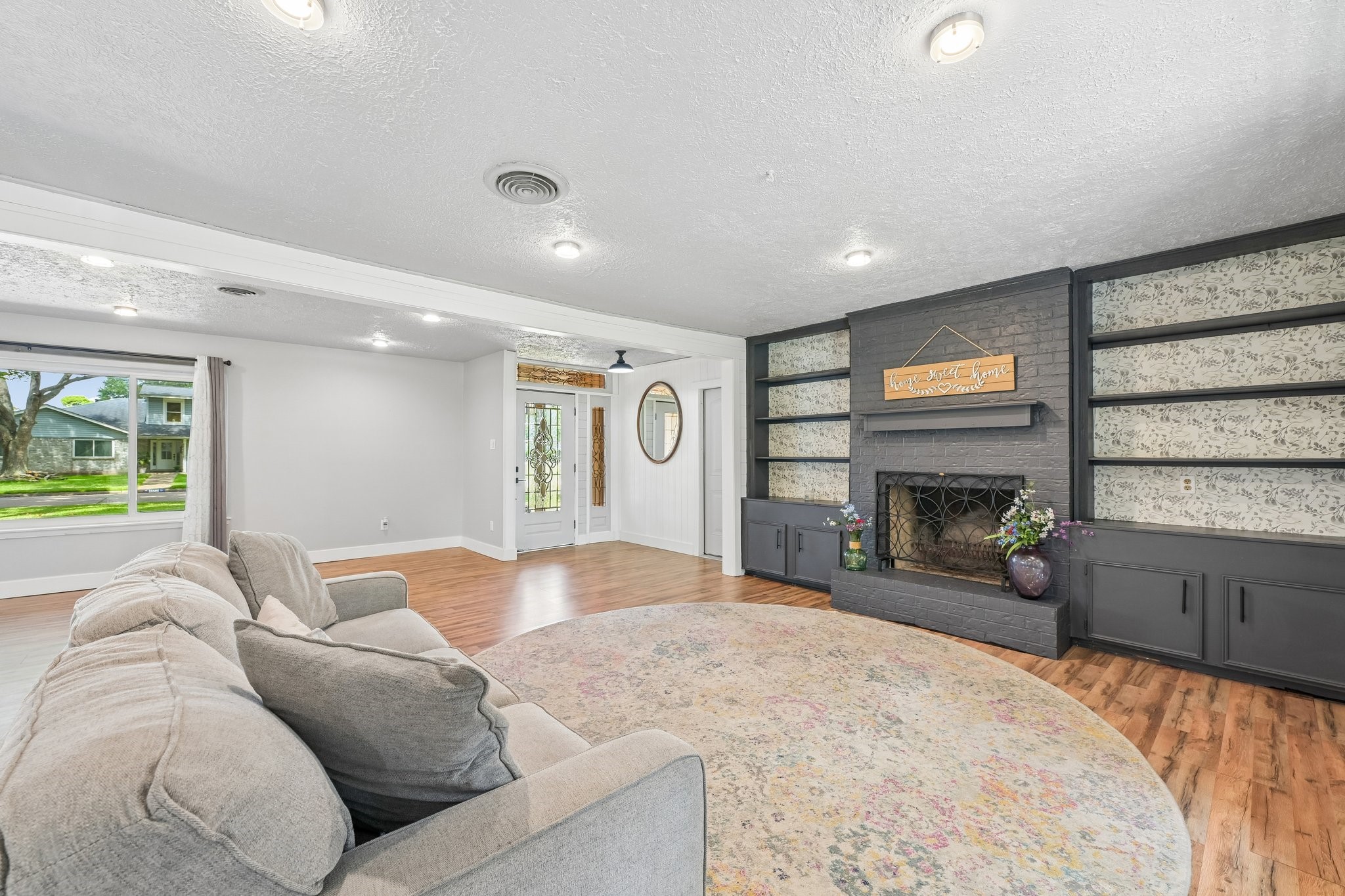 Cozy up by the fireplace on a cold day.