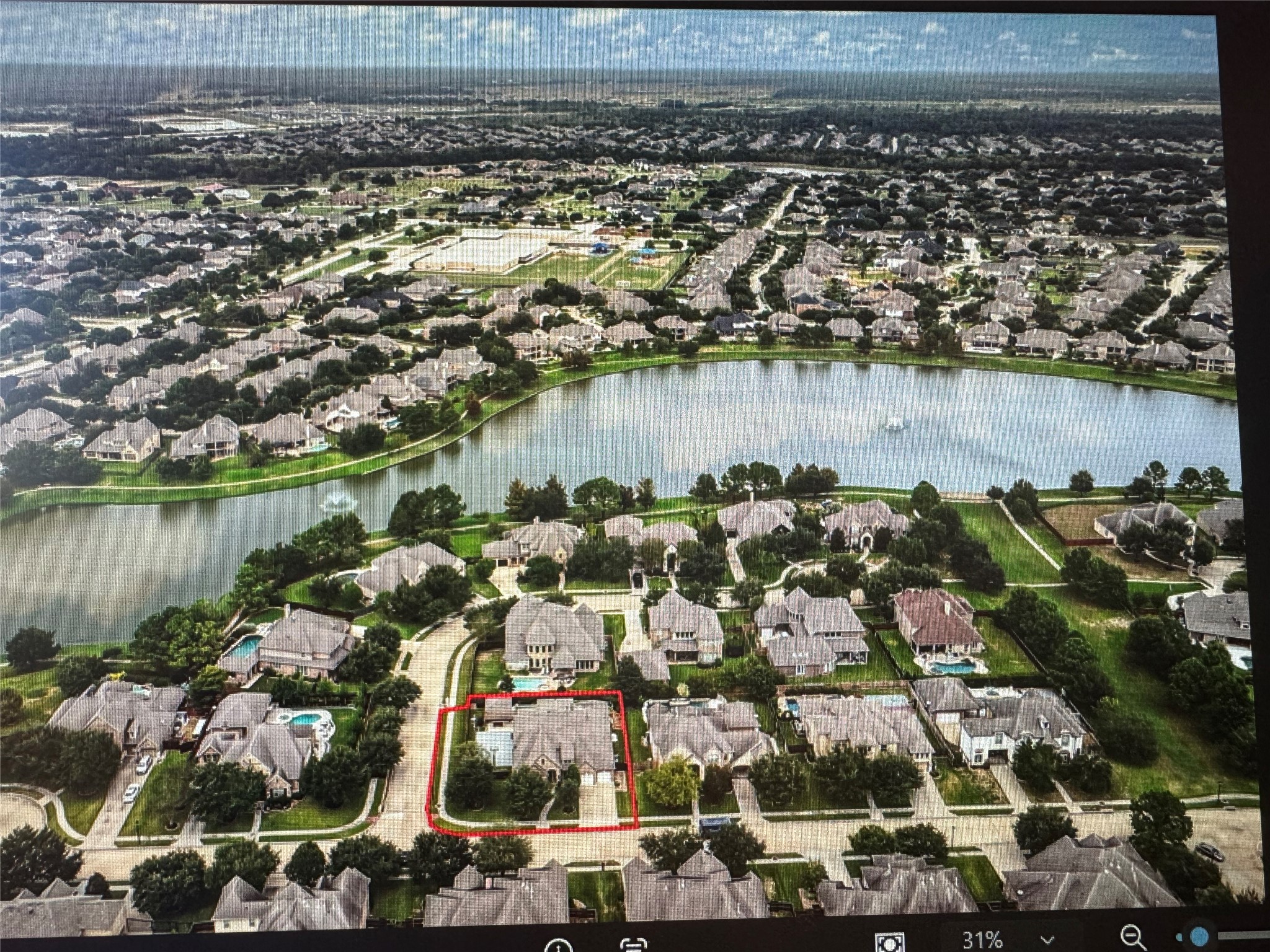 Subject property is outlined in red. This section called "Sterling Ridge" in Fairfield is home to larger homes on larger homesites.  Very near 2 of the beautiful lakes within Fairfield.  These lakes have walking trails that surround them, and the lakes are stocked with fish, and can be used on a "catch & release" system.
