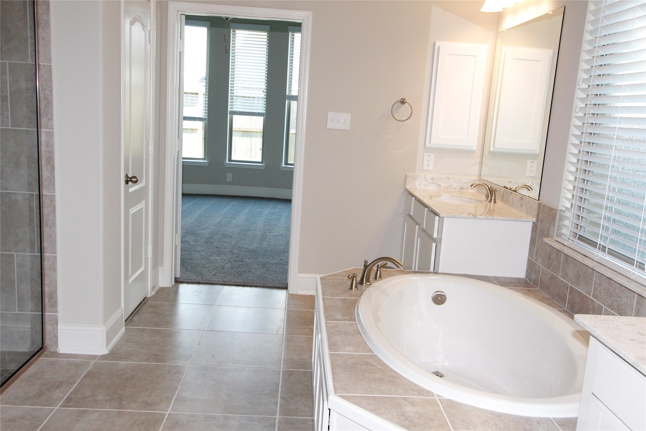 Master bathroom view and one of the double sink