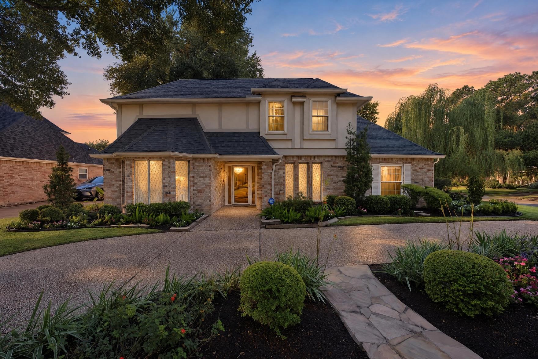 Twilight front elevation