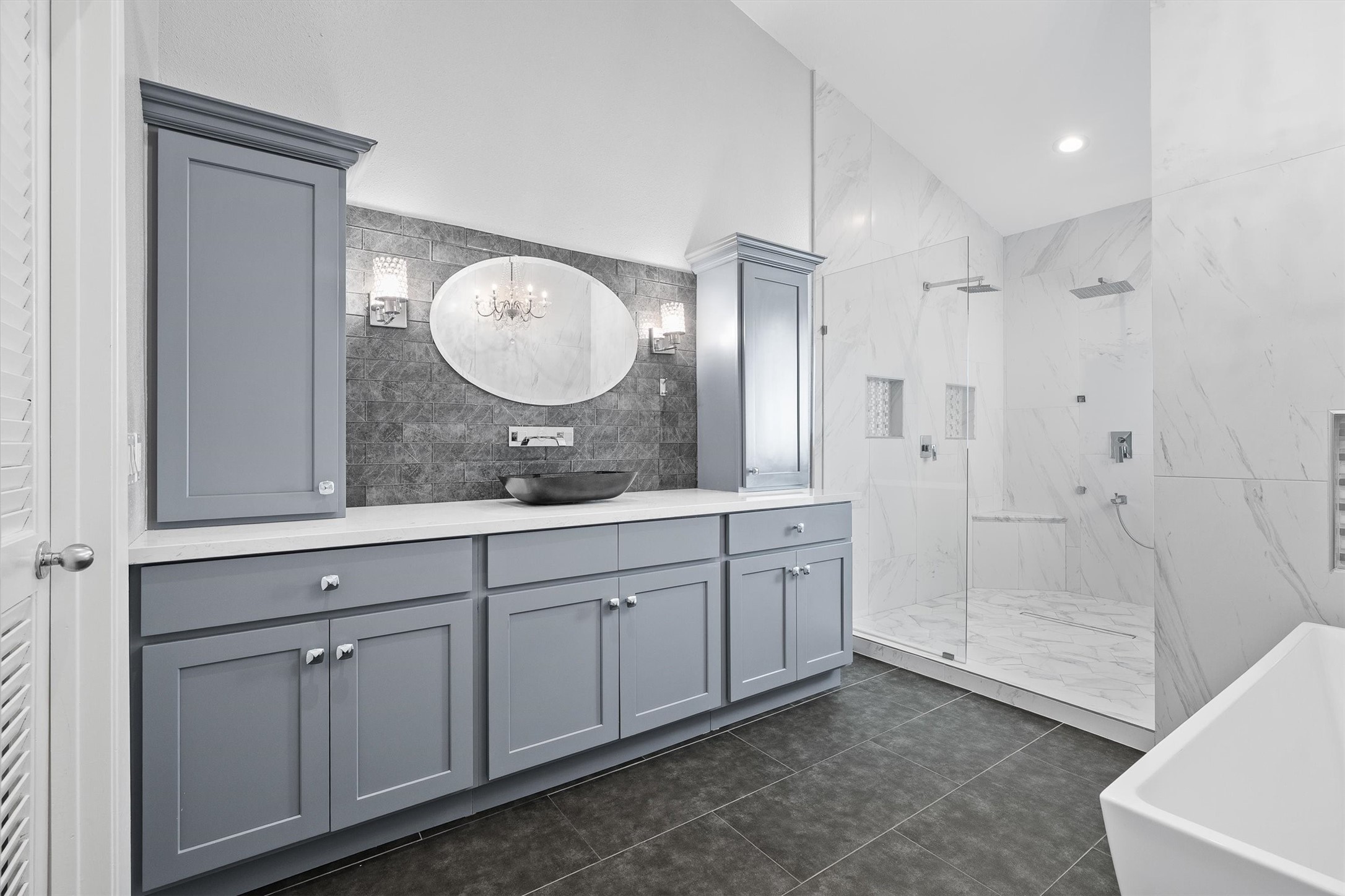 Spa-like primary bathroom with upscale contemporary finishes.