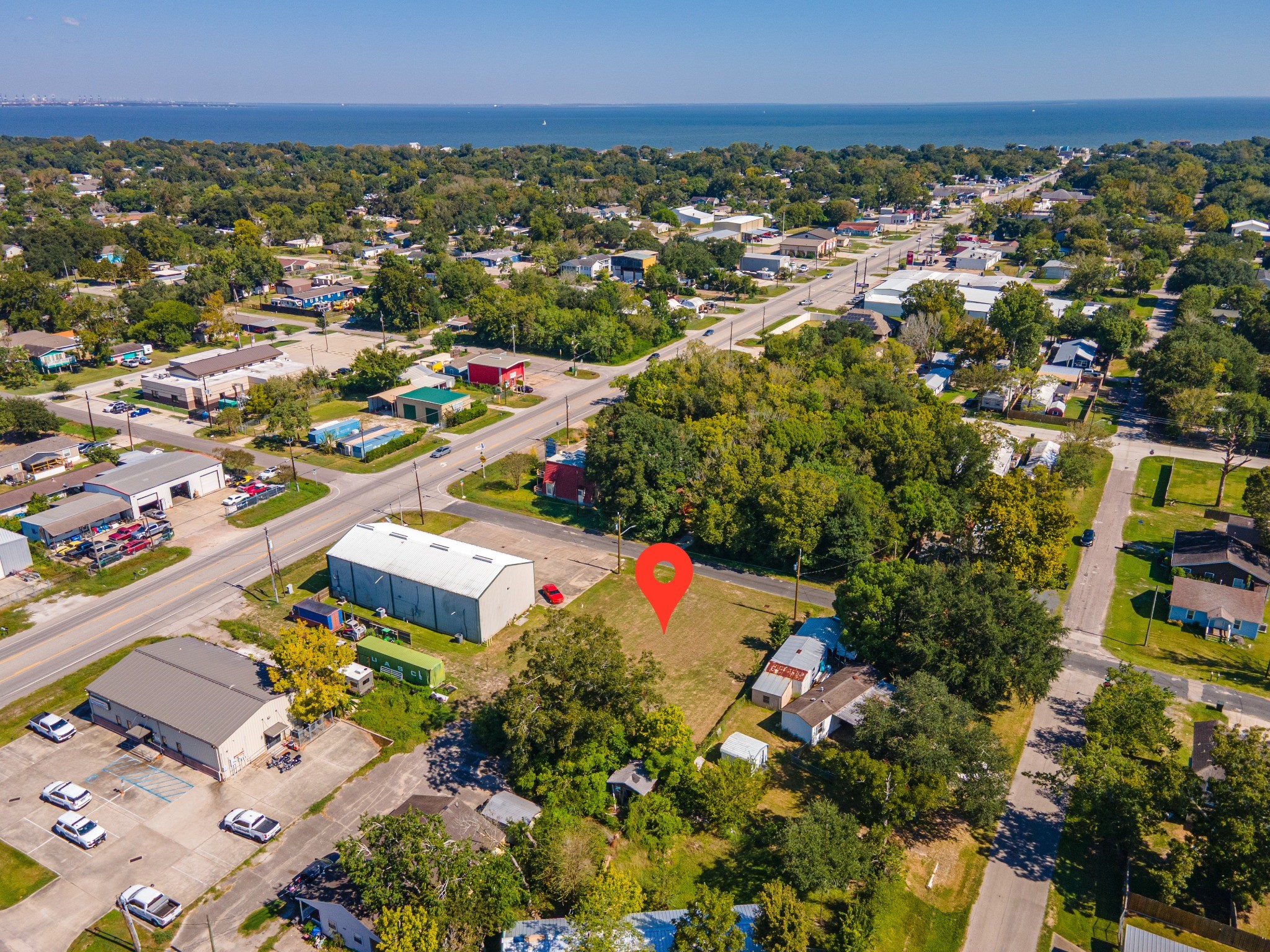 Property location marked with Galveston Bay visible in the distance. Property location marked with Galveston Bay visible in the distance.