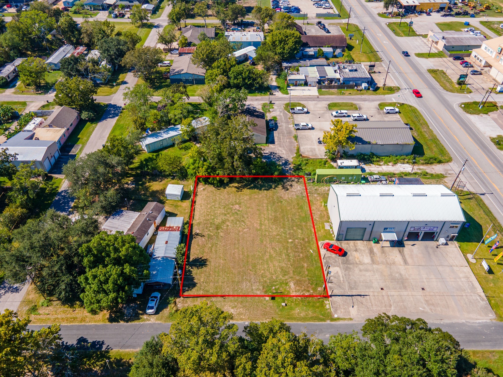 Aerial view highlighting the lots layout and street frontage.