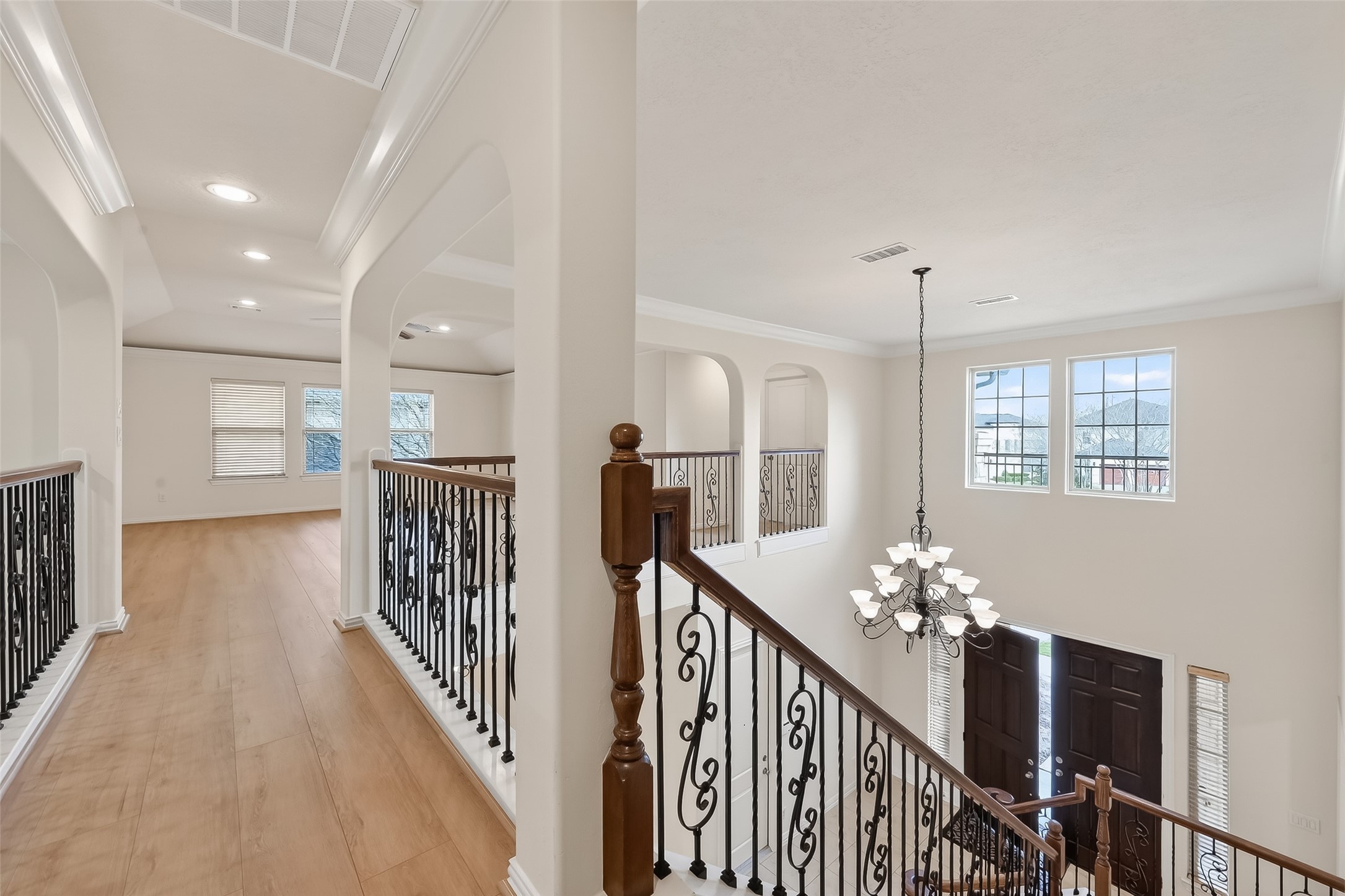 Second Floor Landing boasts vinyl wood flooring throughout and fresh new painted walls.