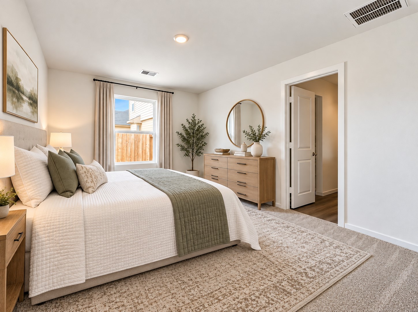The large Primary Suite offers a
walk-in closet and spacios en-suite bath. Photo is virtually staged.