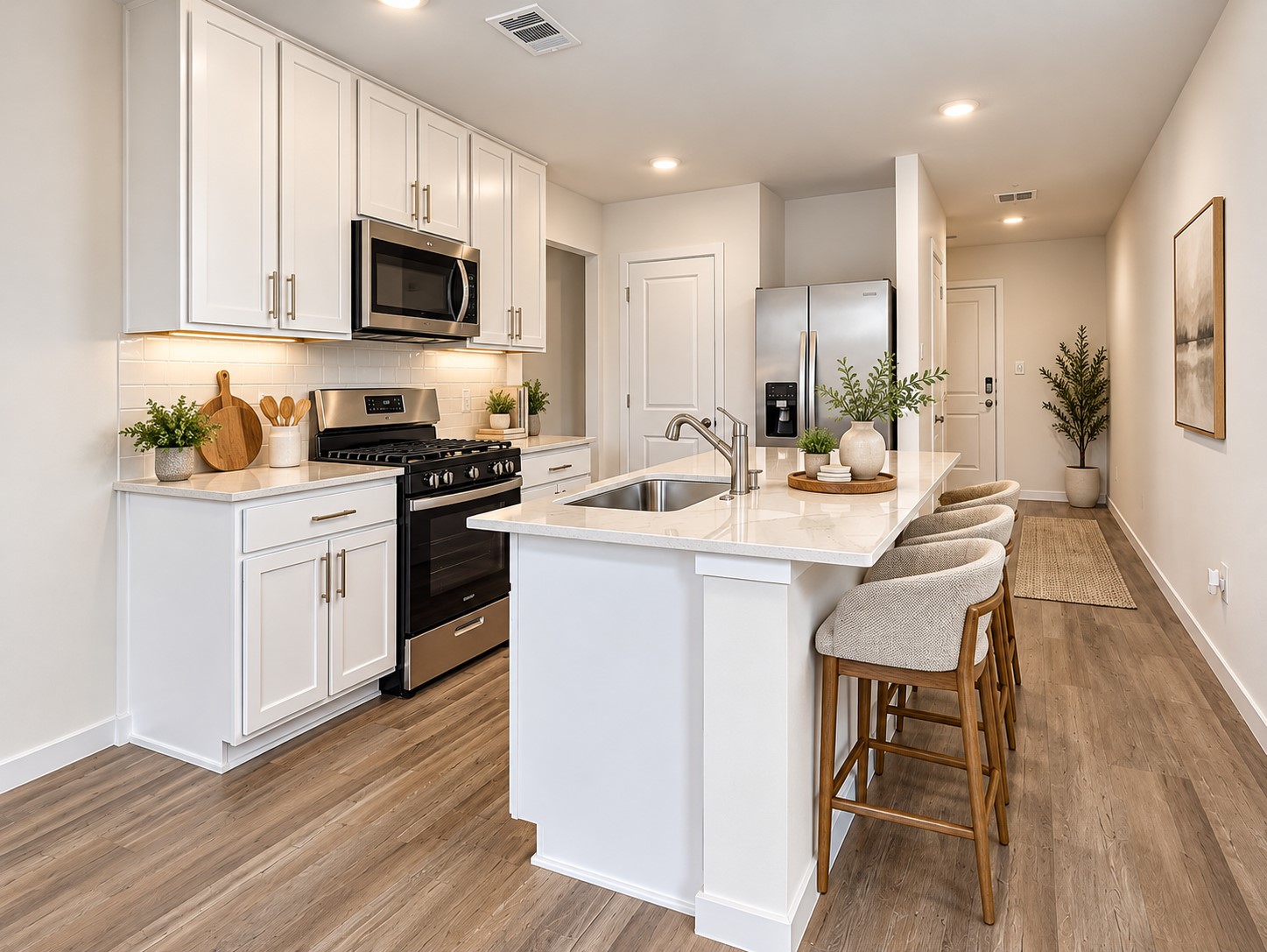 Brand new appliances in the
kitchen with a large island w/sink.
Refrigerator included.
Photo is virtually staged.
