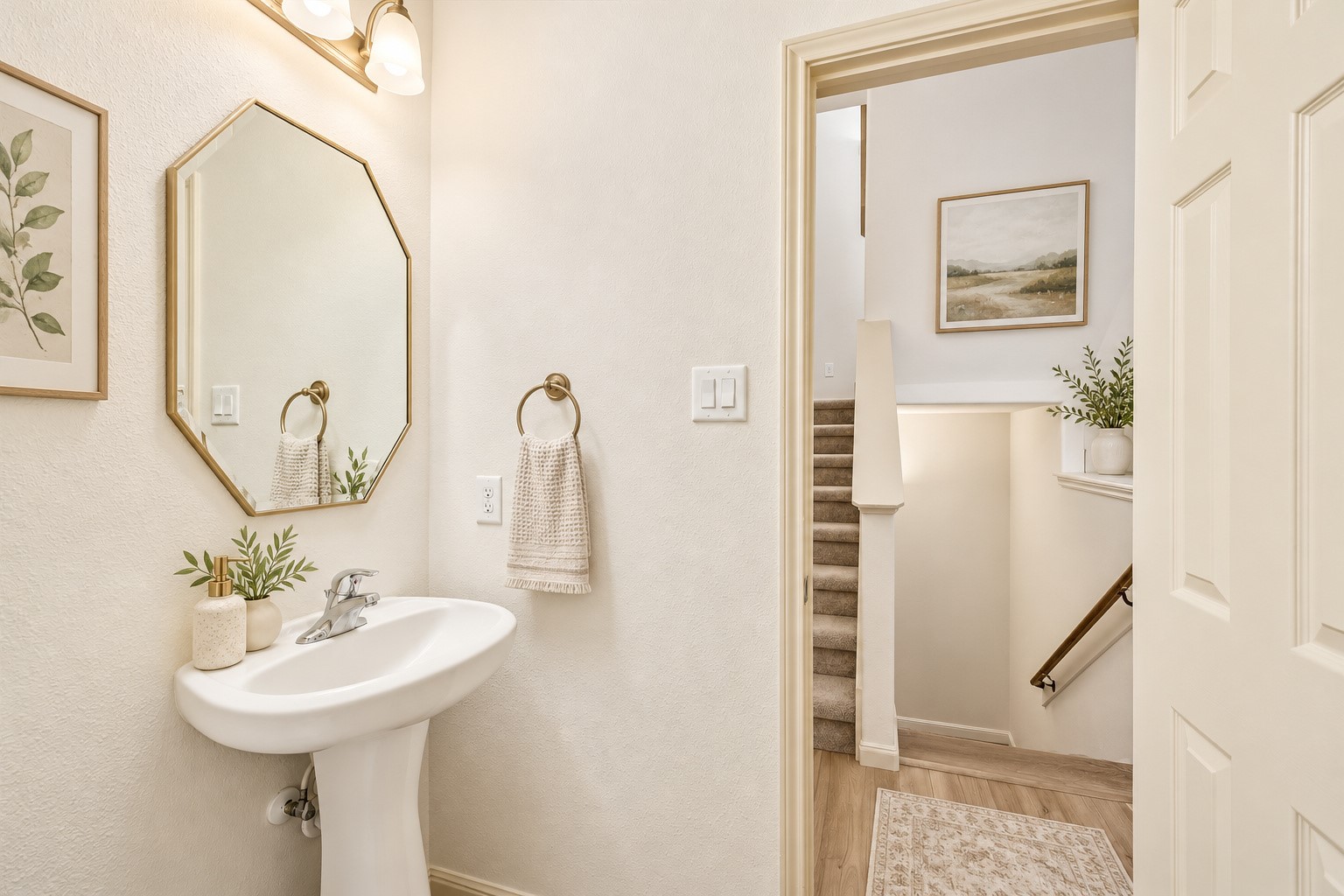 Half Bathroom Located on landing between first and second floor. Conveniently located off the kitchen and living room.
