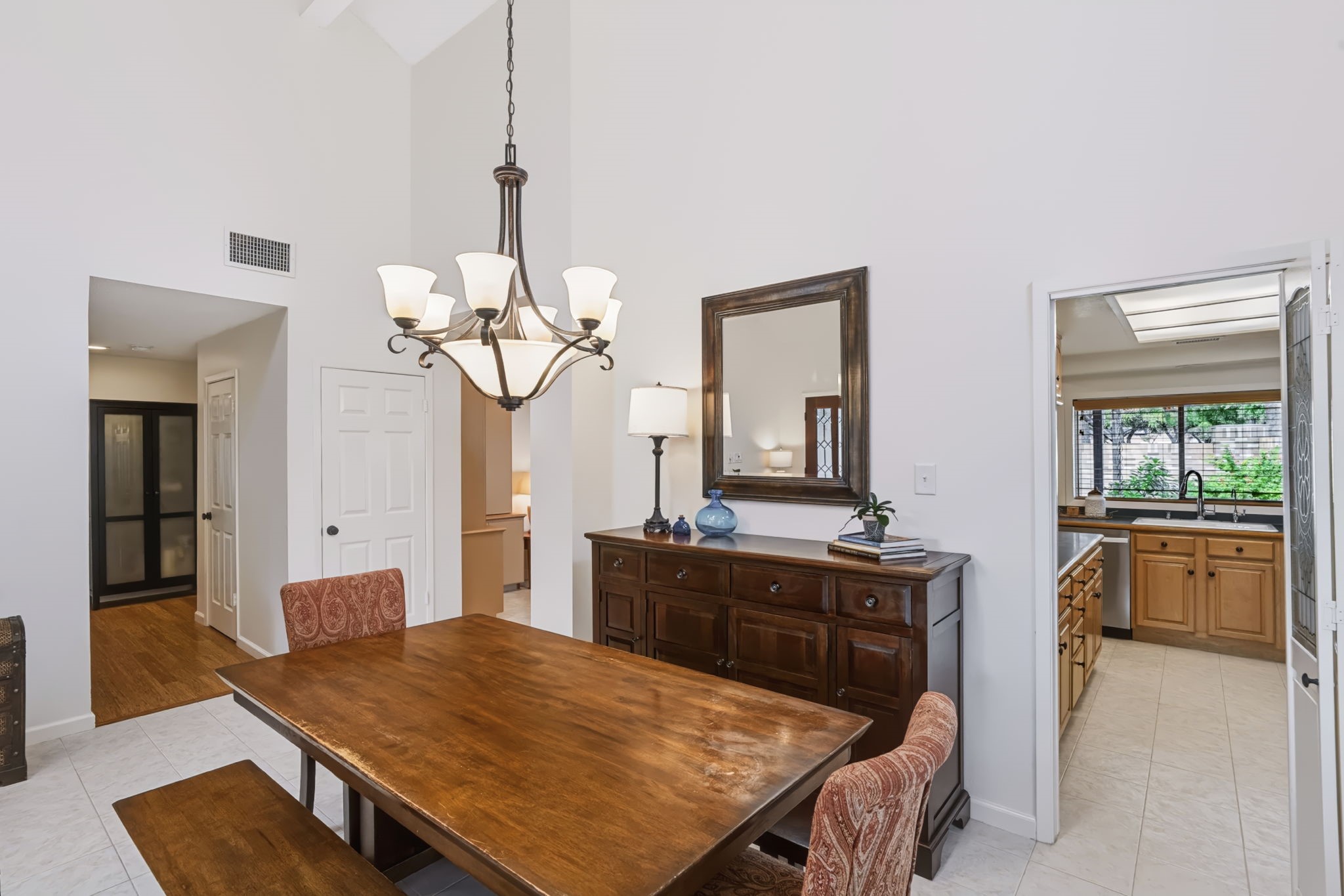 Conveniently located just off the kitchen, the dining room offers an easy flow for serving meals.