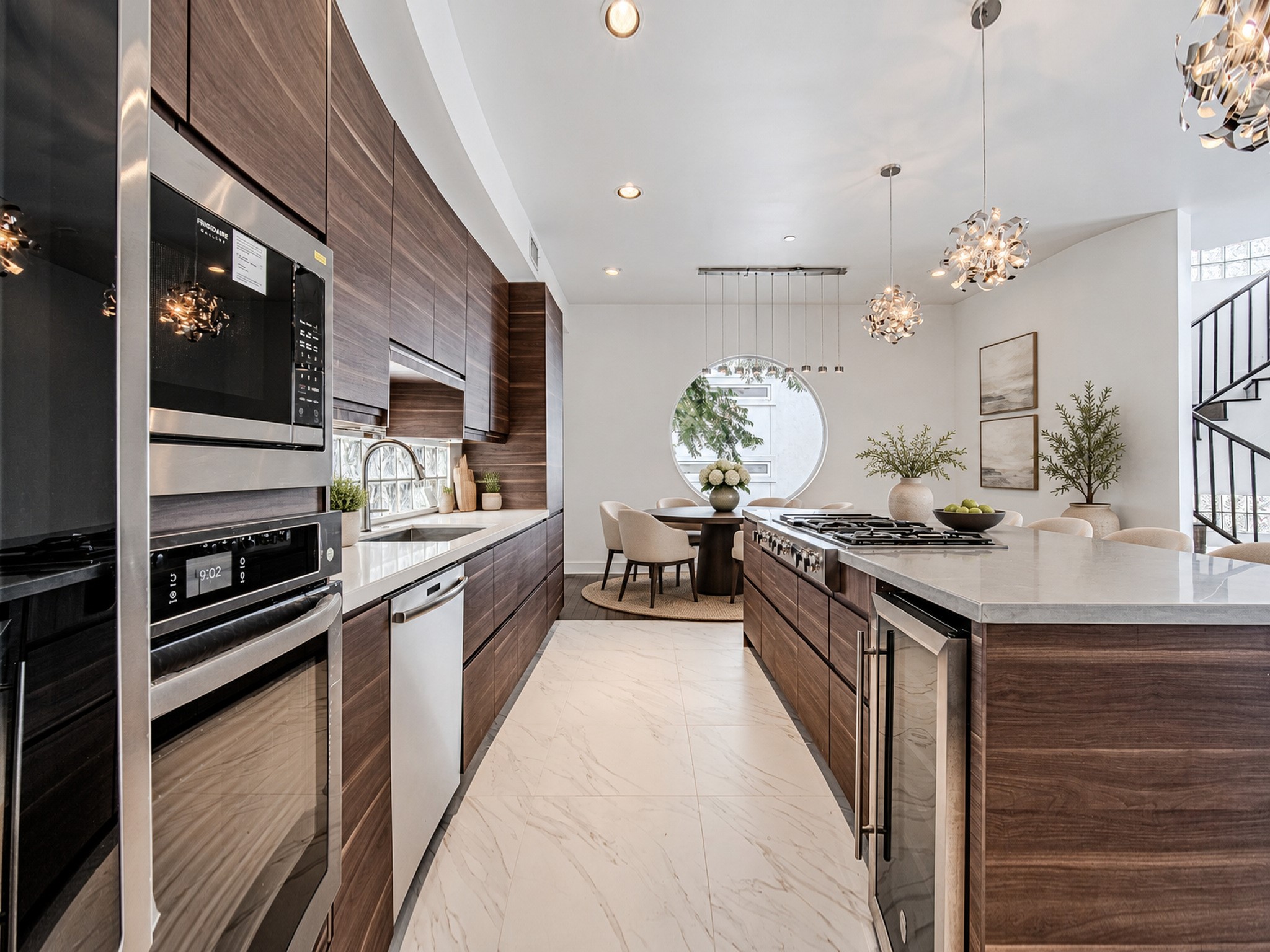 Kitchen featuring built-in stainless steel appliances, ample cabinetry, and a spacious island for meal preparation and casual dining.