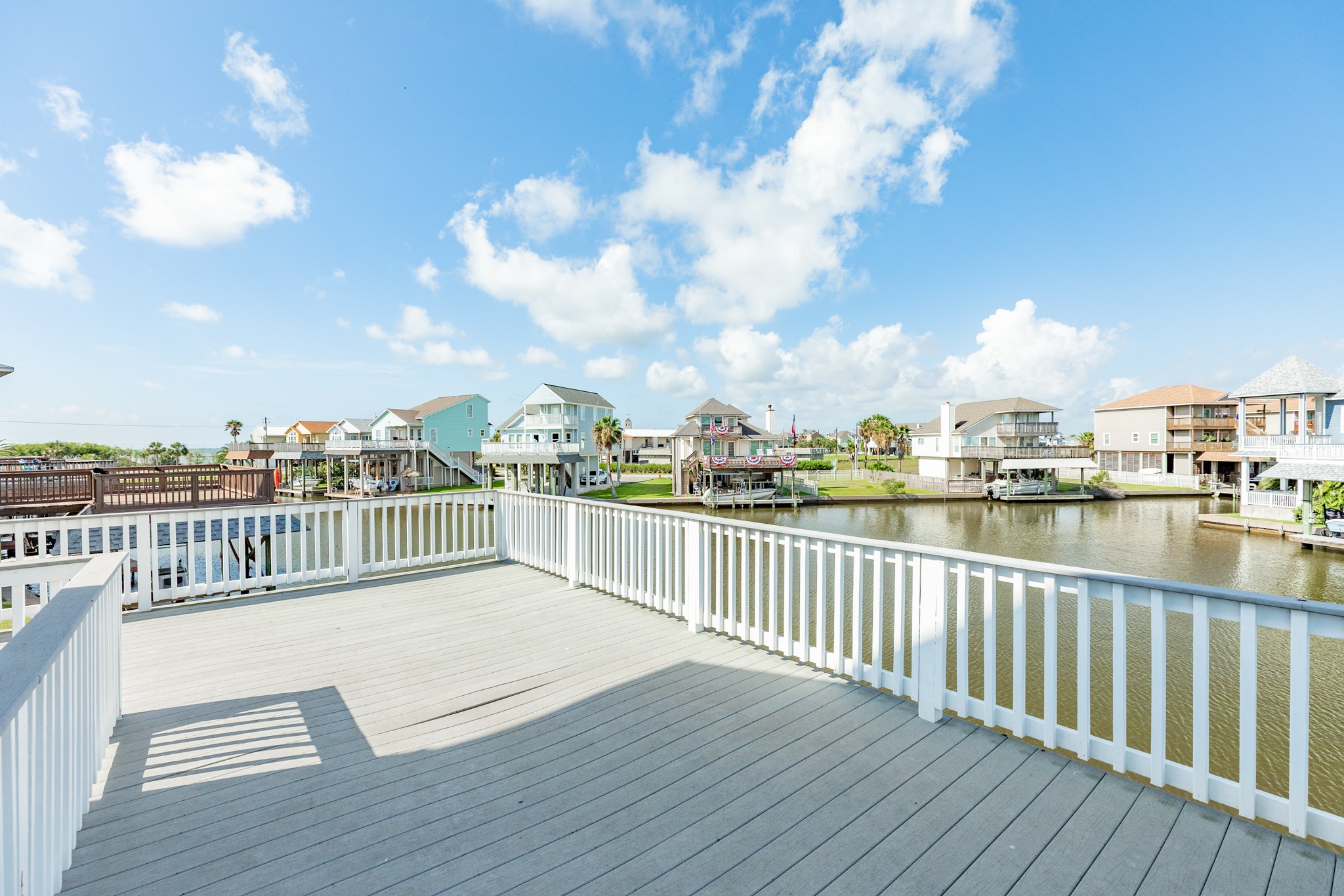 Decked area over the boat slip.