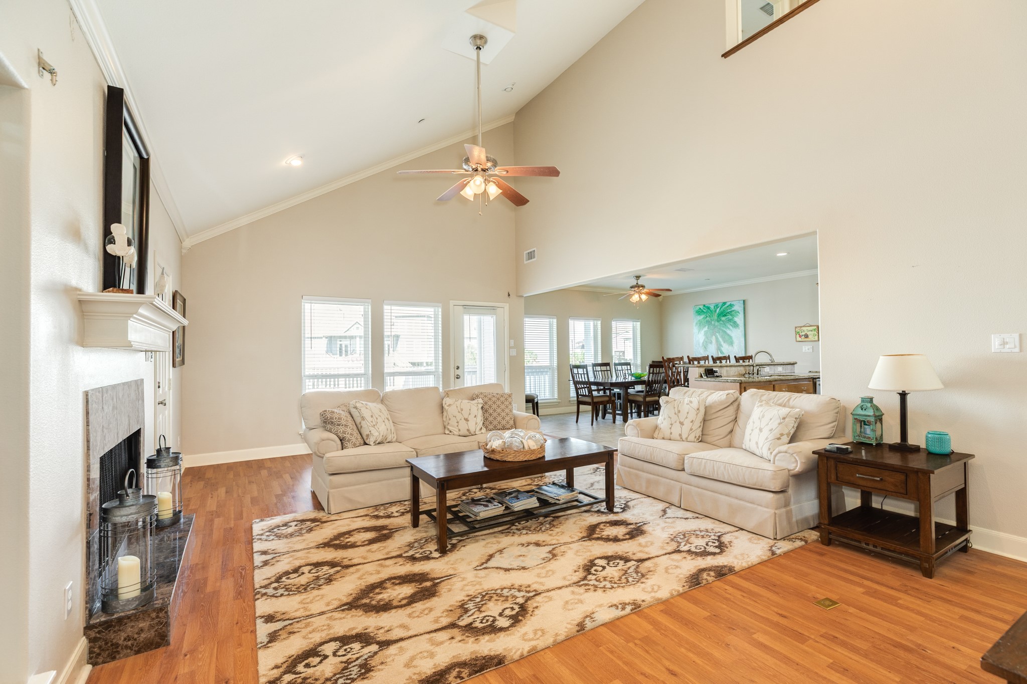 Dining area and kitchen are close by to the living room.