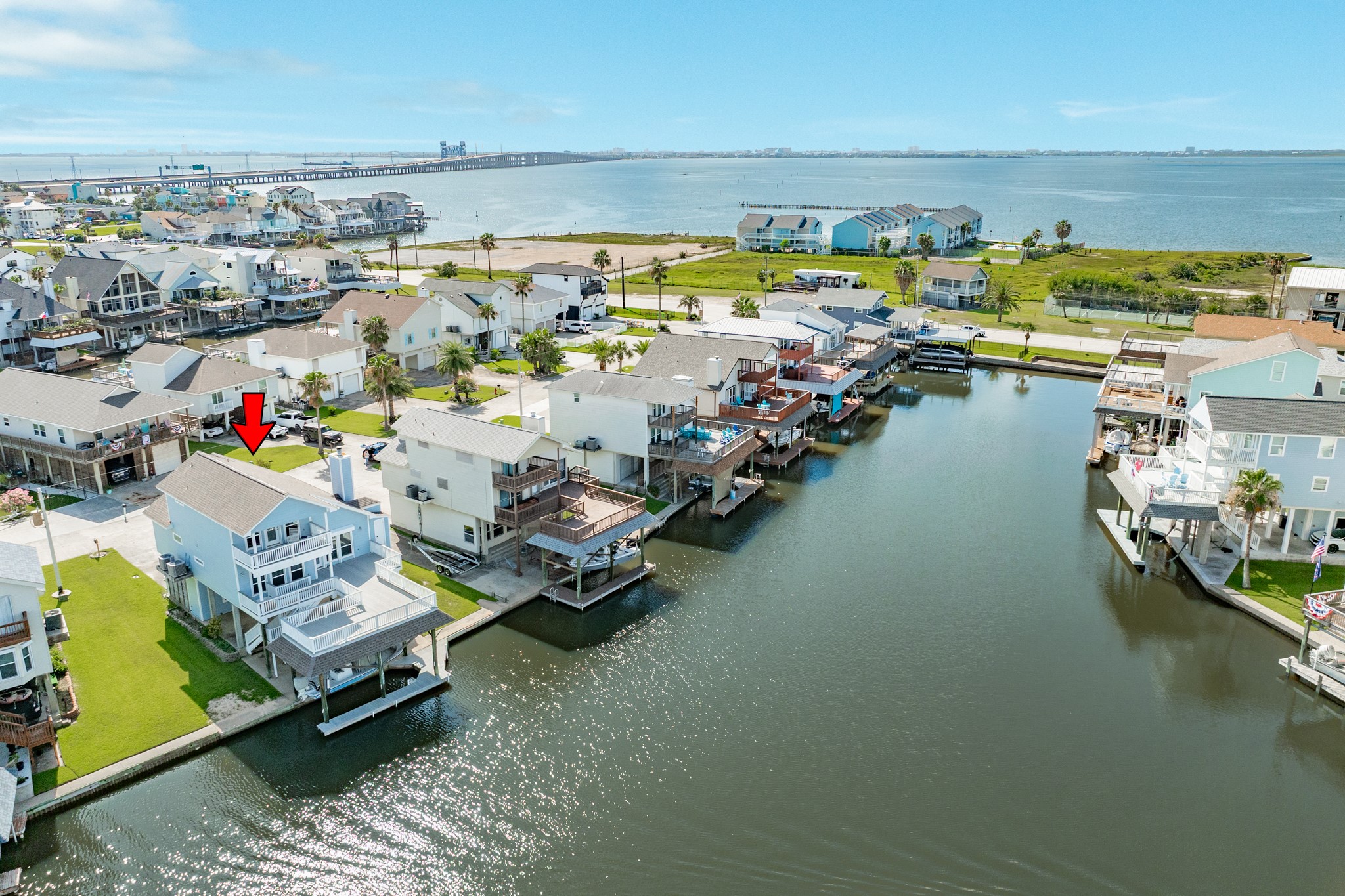 Wonderful water views await of West Galveston Bay from the decks of this home.