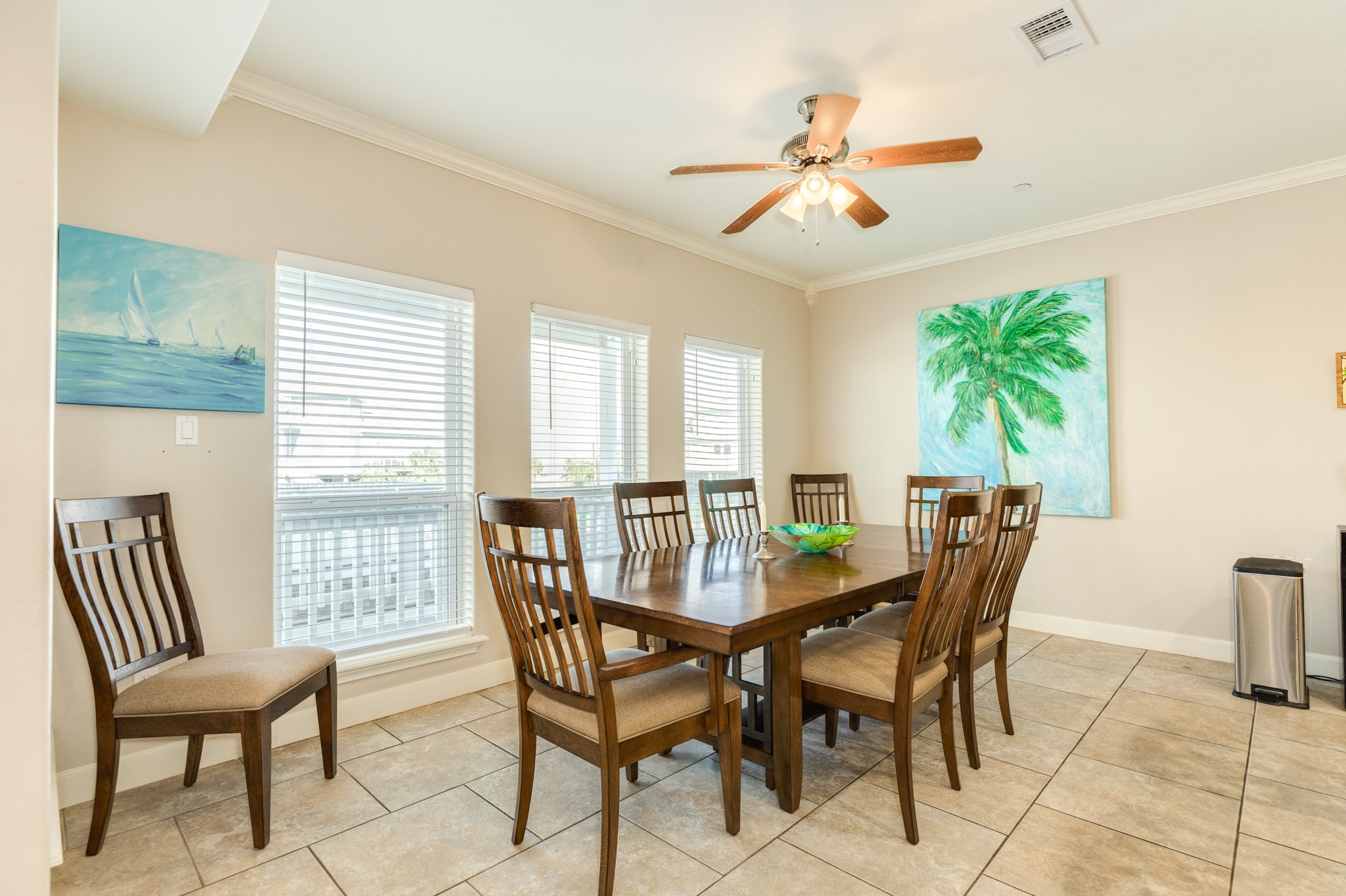 Dining area currently configured for a 6 person seating but can easily be expanded to accommodate 8 persons.